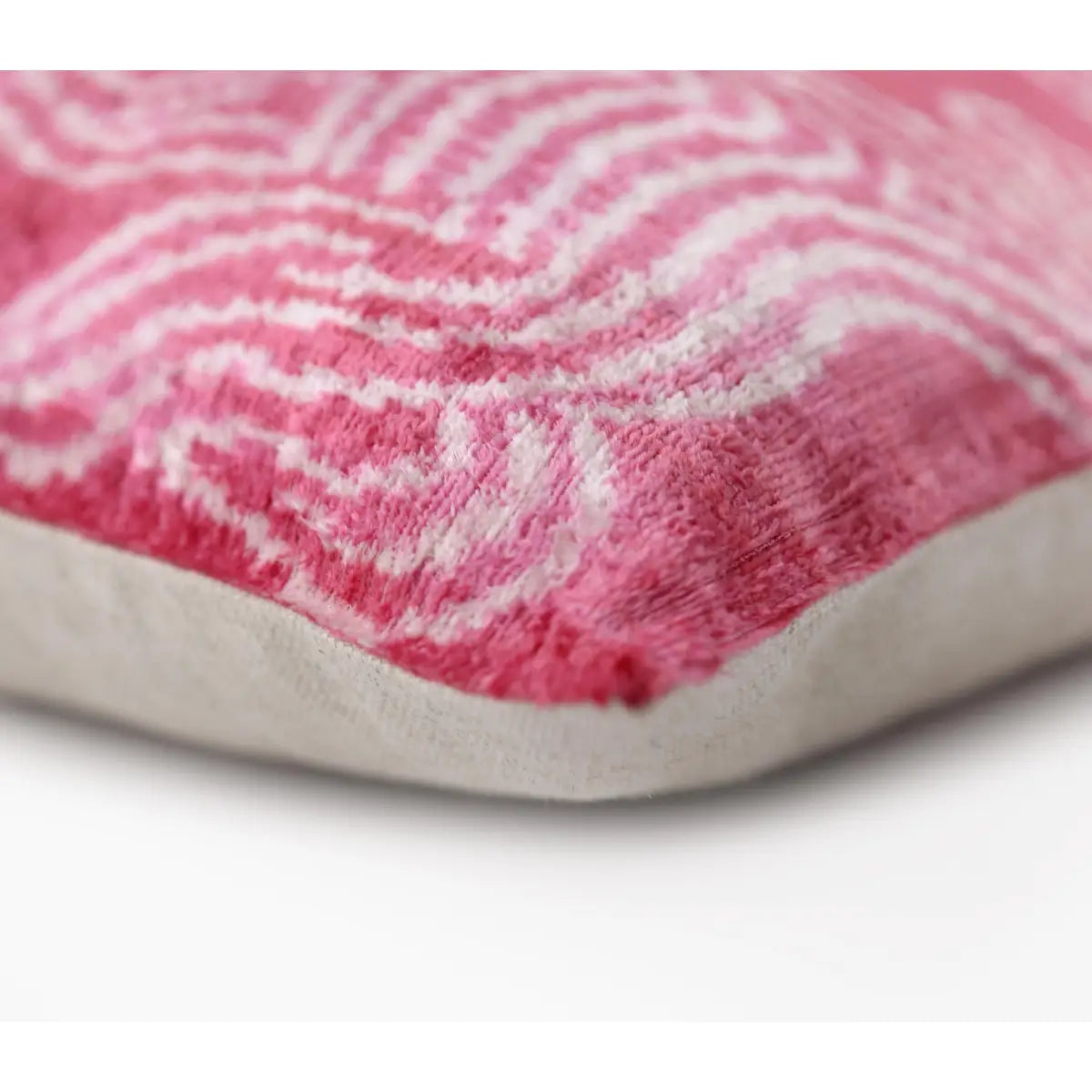 Pink White Zebra Silk Velvet Pillow – 20x20 Handmade Ikat Animal Cushion - Canvello