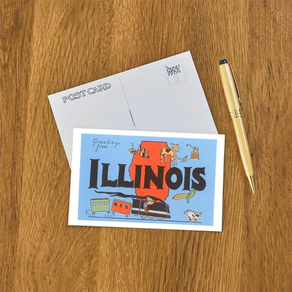 Postcard - Greetings from Illinois Cartoon - Found Image Press