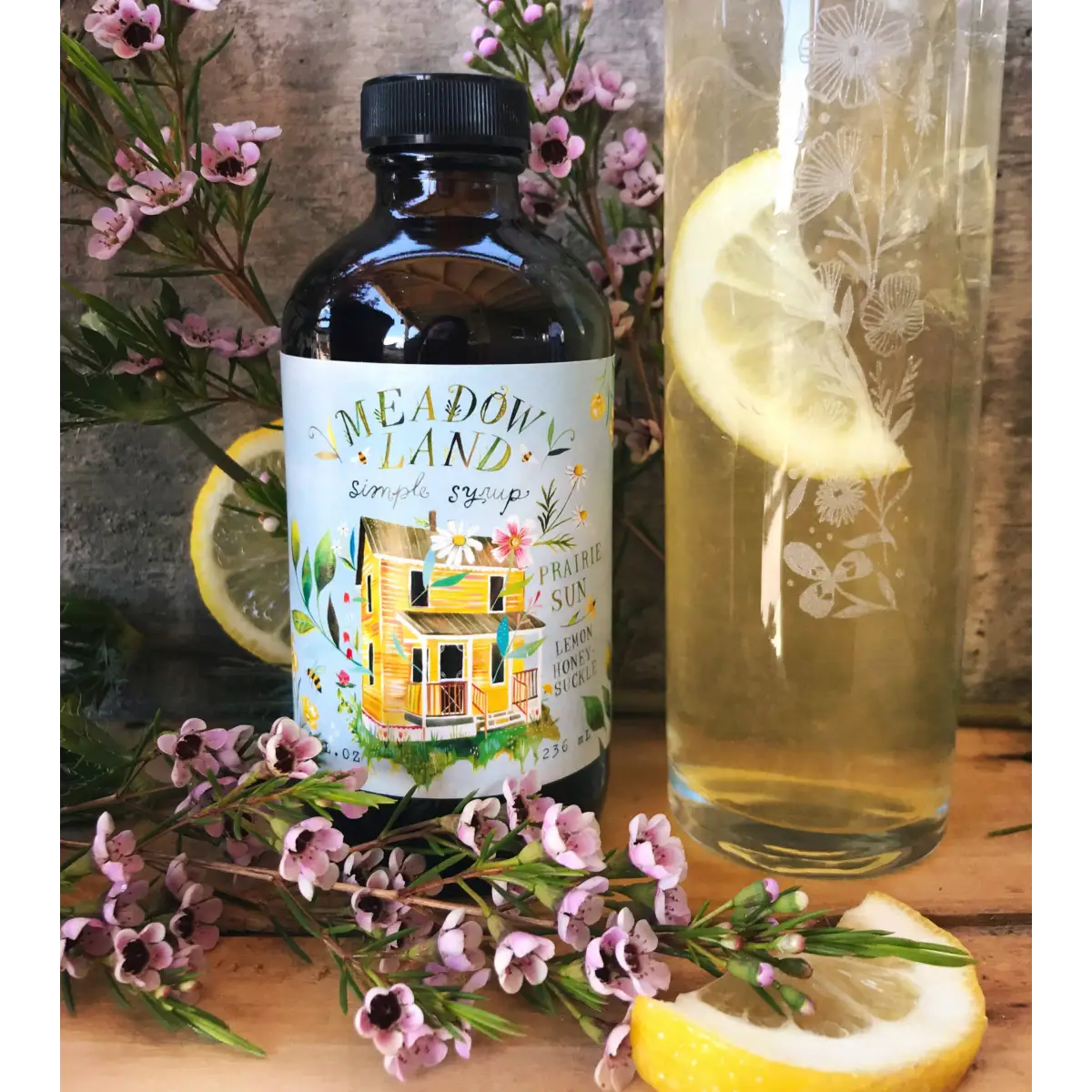 Prairie Sun Simple Syrup - Lemon and Honeysuckle - Cocktails and Desserts - Meadowland Syrup