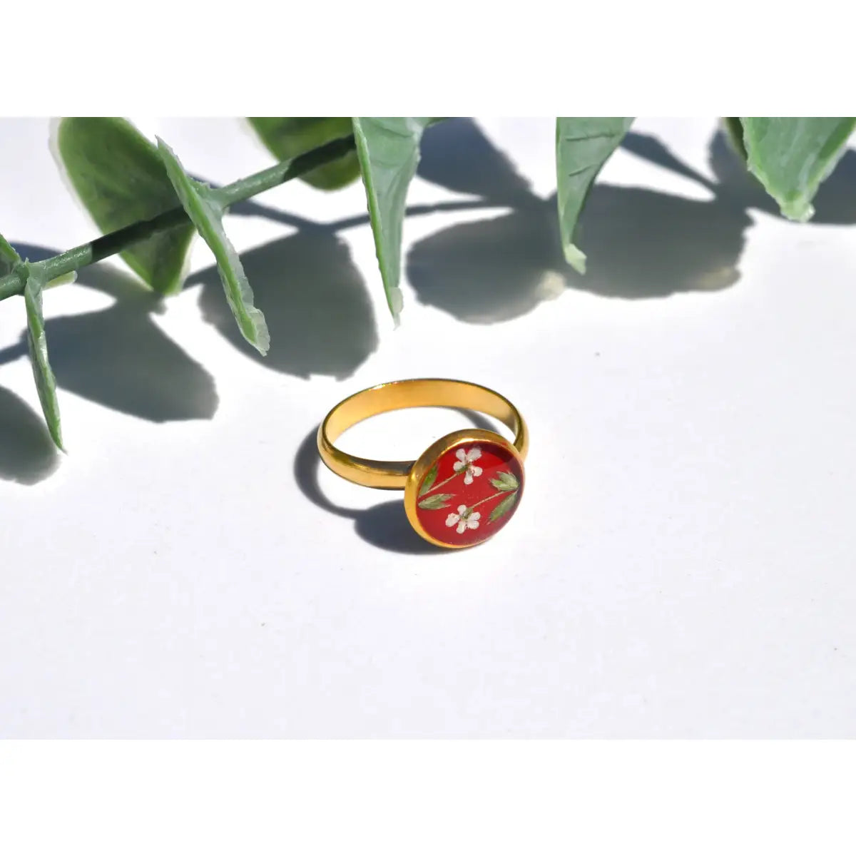 Pressed Flower Ring - Queen Anne’s Lace - Red - My Beverly Jewelry