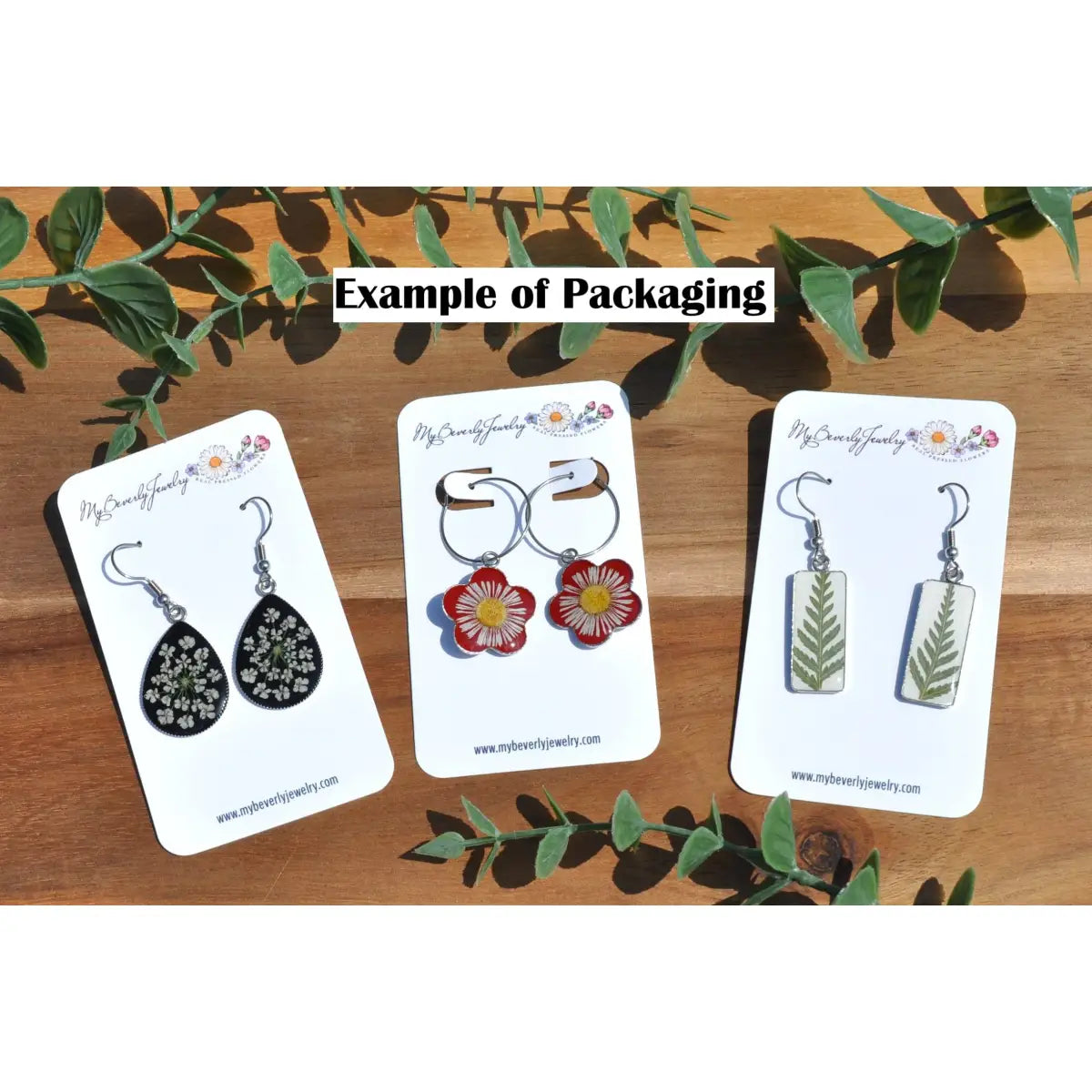 Pressed Flower Earrings - Tiny Rectangles with Pink Flowers - White - My Beverly Jewelry