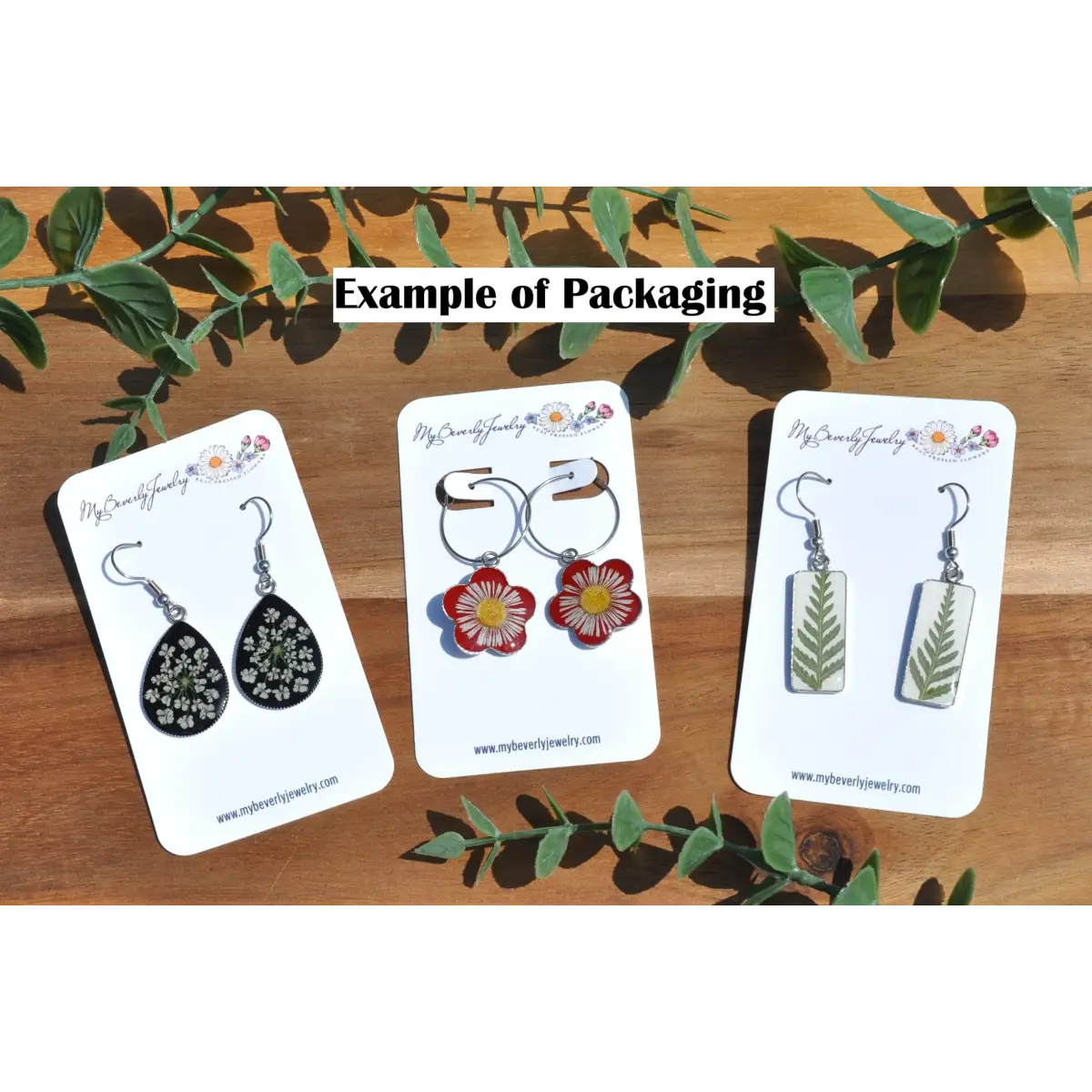 Pressed Flower Earrings - Tiny Rectangles with Pink Flowers - White - My Beverly Jewelry