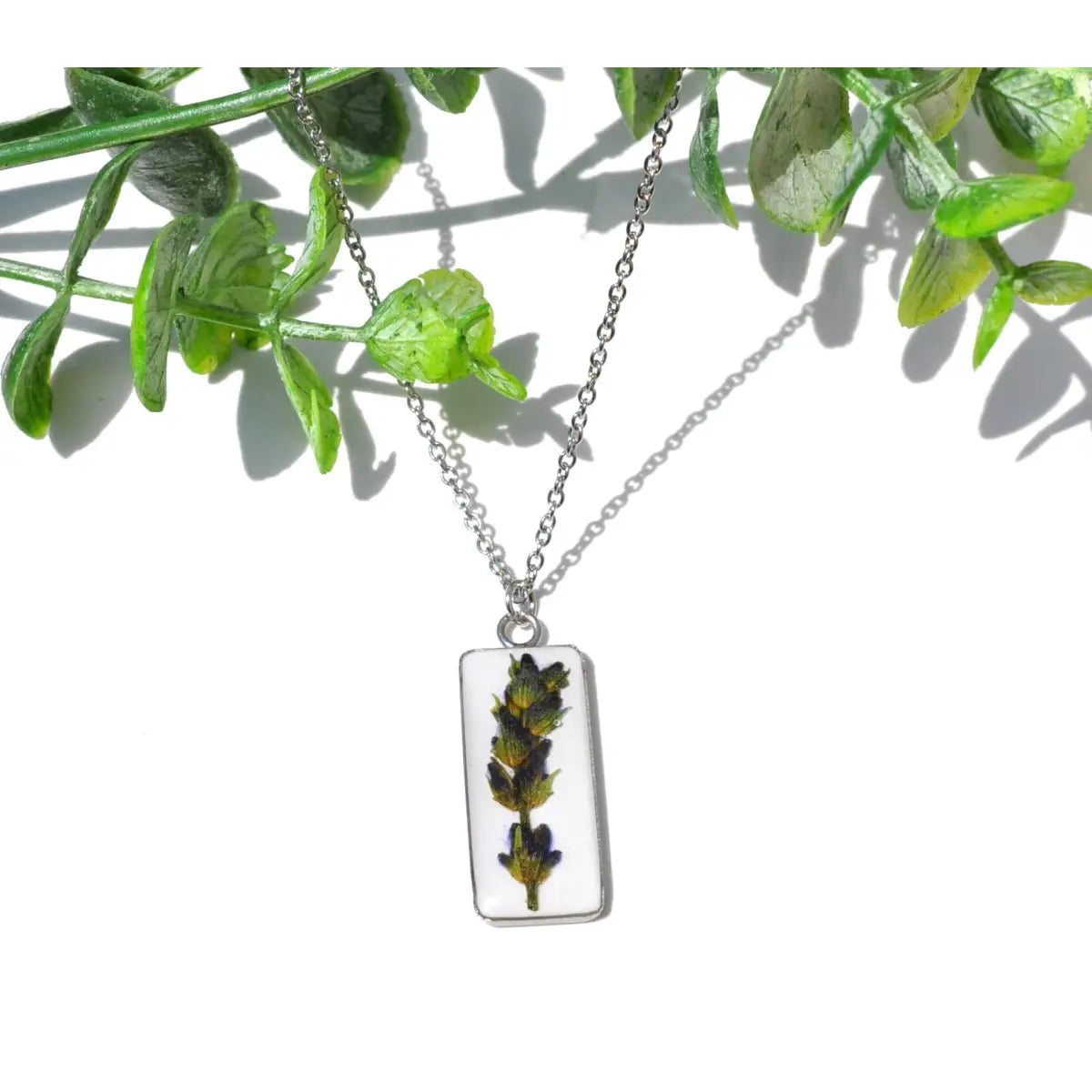 Pressed Lavender Necklace - Pressed Flowers - White - My Beverly Jewelry