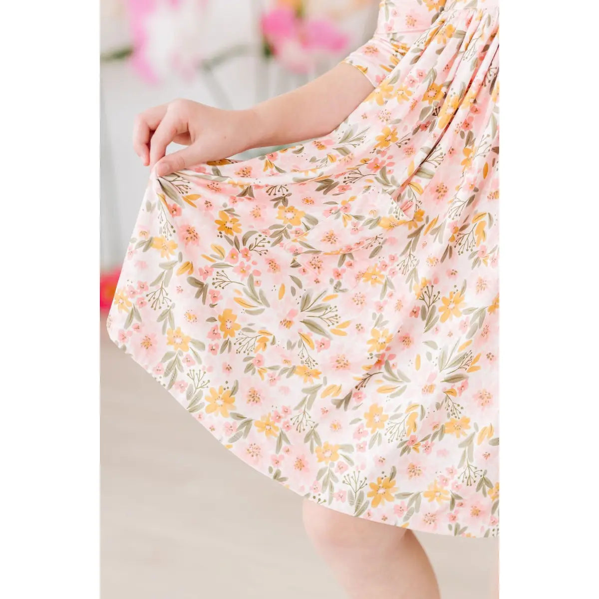 Pocket Twirl Dress - Pretty Peachy 3/4 Sleeve - Mila & Rose ®