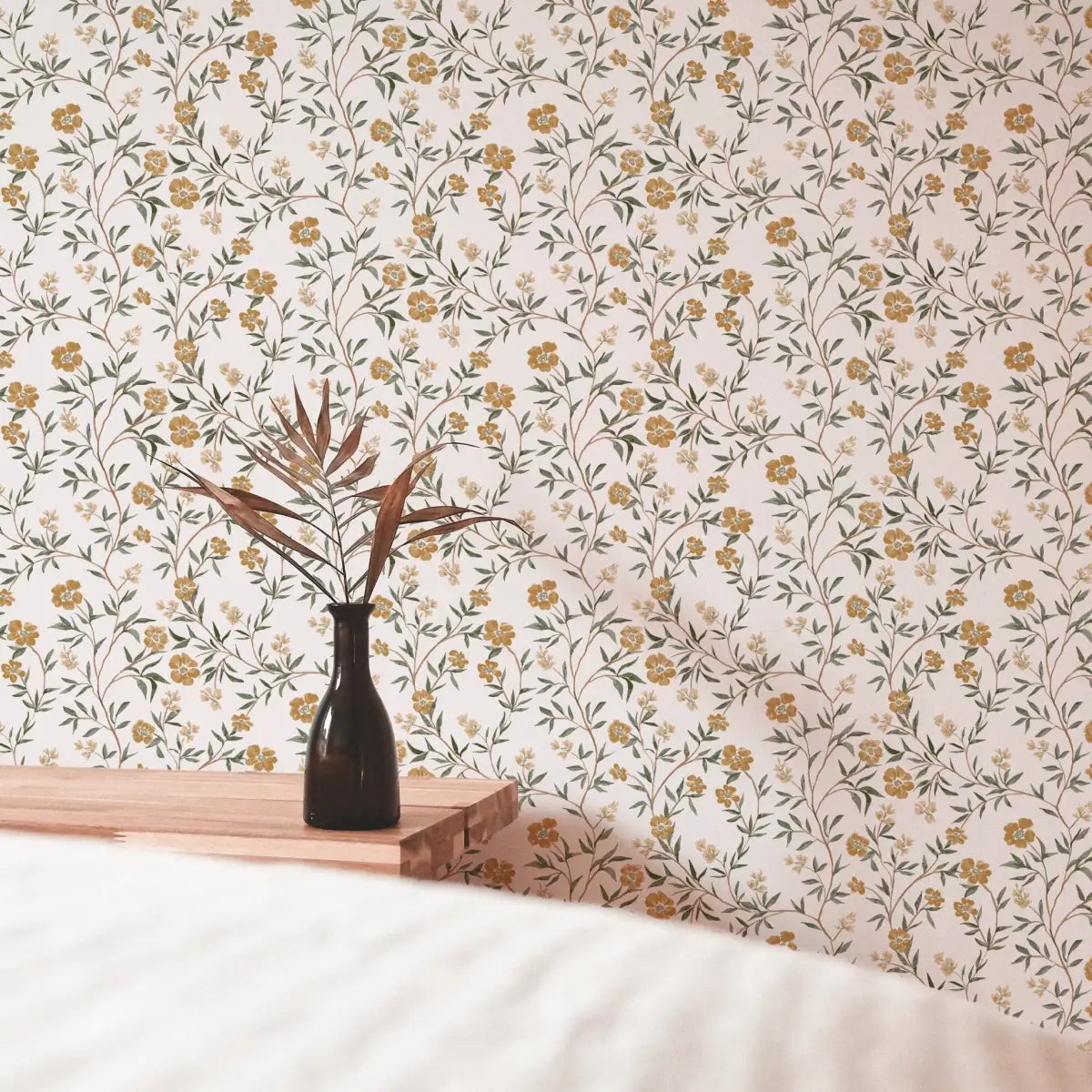Prim Wallpaper - Yellow Floral Vines - by Lisee Ree Designs - Loomwell Home Goods