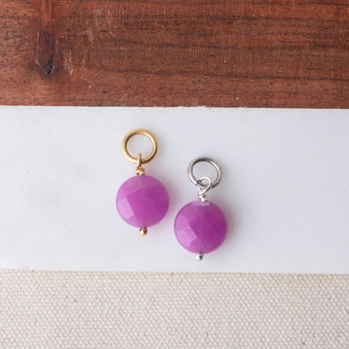 Purple Jade Faceted Coin Charm - Antique Silver - Bel Kai