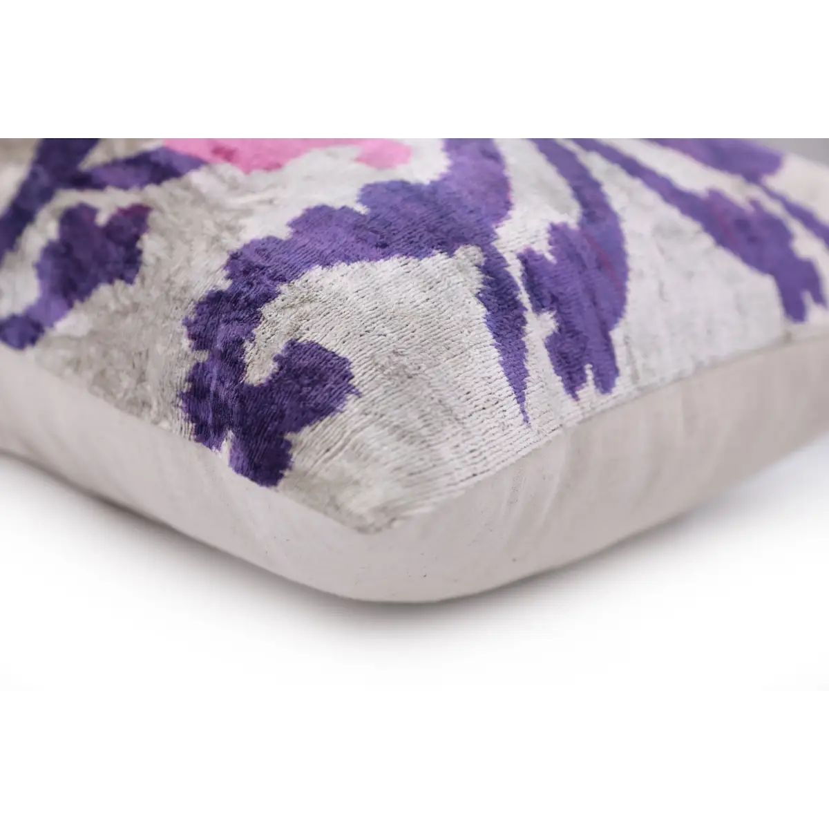Purple & Pink Silk Velvet Ikat Lumbar Pillow 16x24 – Handmade - Canvello
