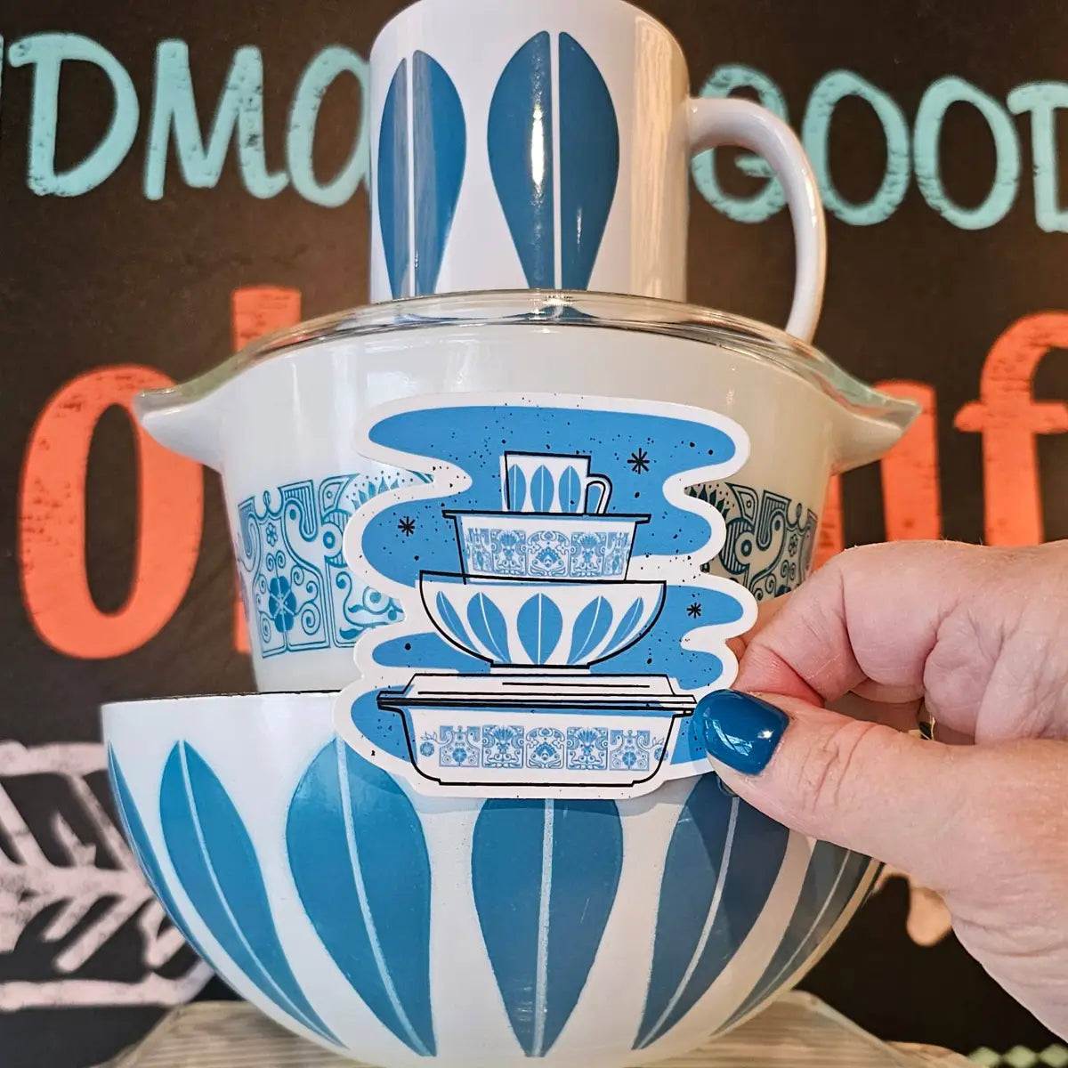 Pyrex Sticker - Horizon Blue Bowl Stack - JoRetro