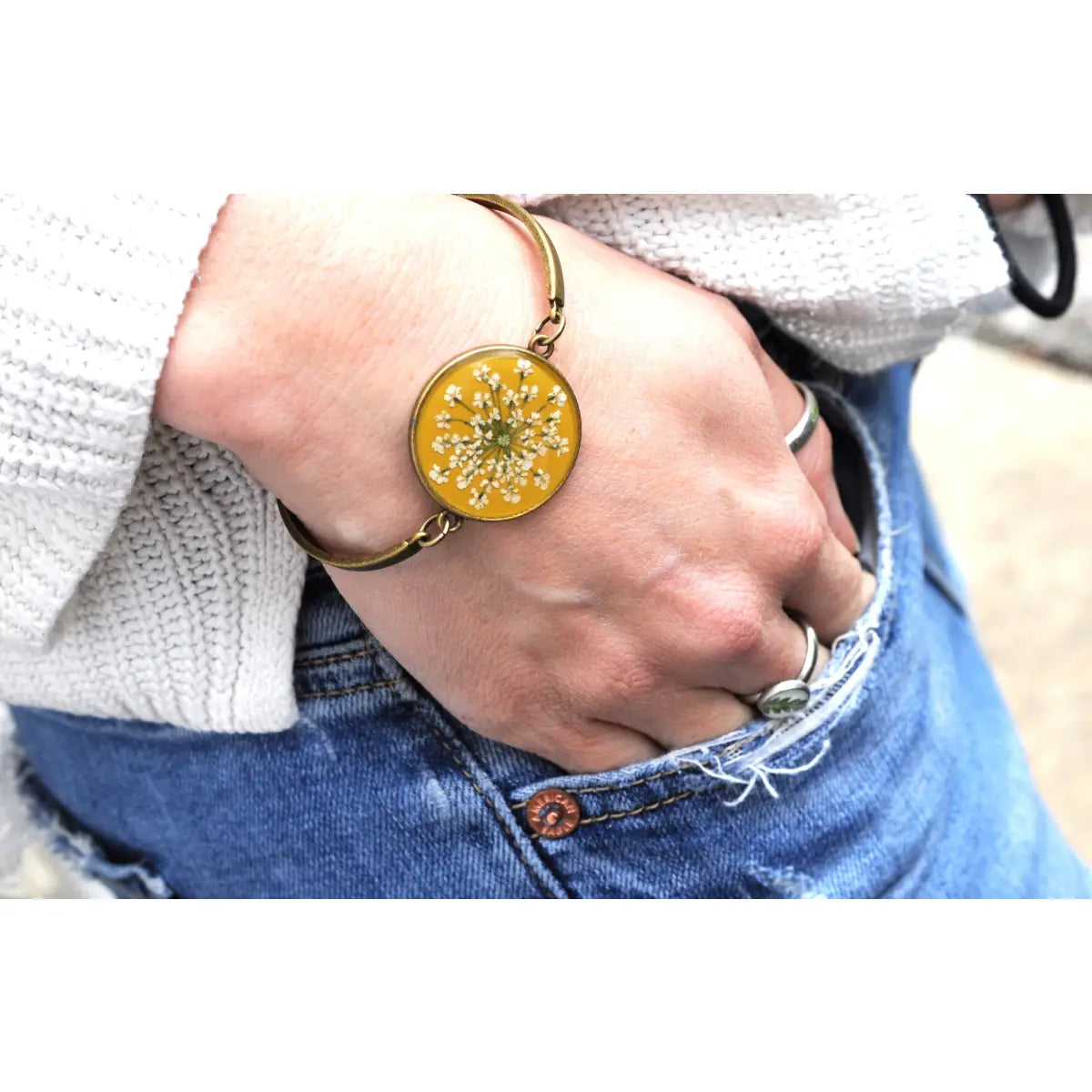 Queen Anne’s Lace Bracelet Pressed Flowers - My Beverly Jewelry