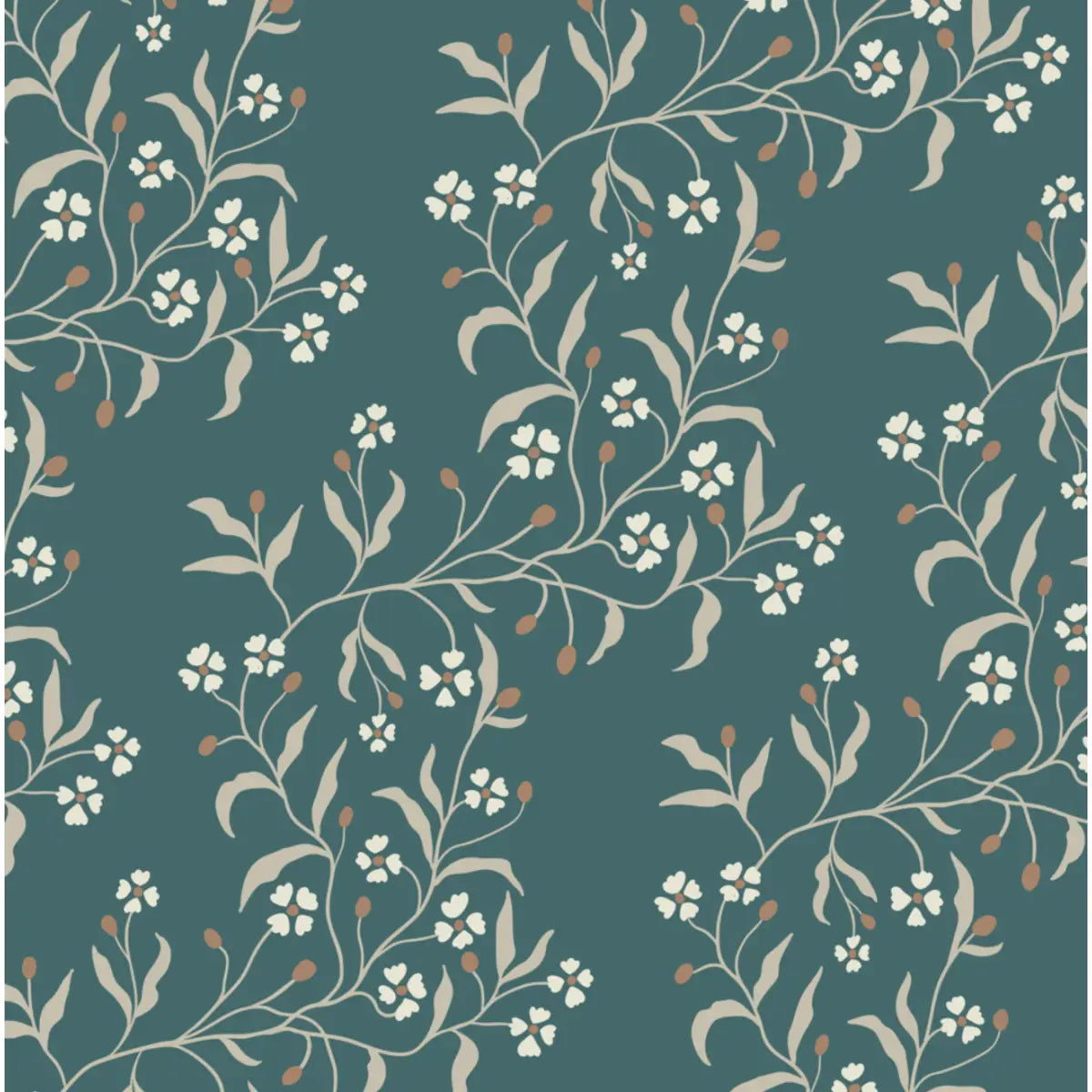 Rainey Wallpaper - Waves of Flowers - by Danelys Sidron - Sample 1 foot by 1 foot / Teal - Loomwell Home Goods