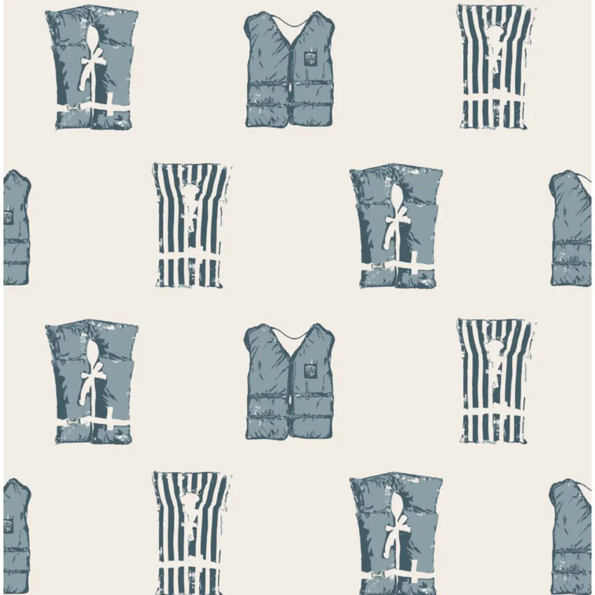Ray Wallpaper - Boating Life Jackets - Coastal Decor - by Kim Hallquist Designs - Sample 1 foot by 1 foot / Blue