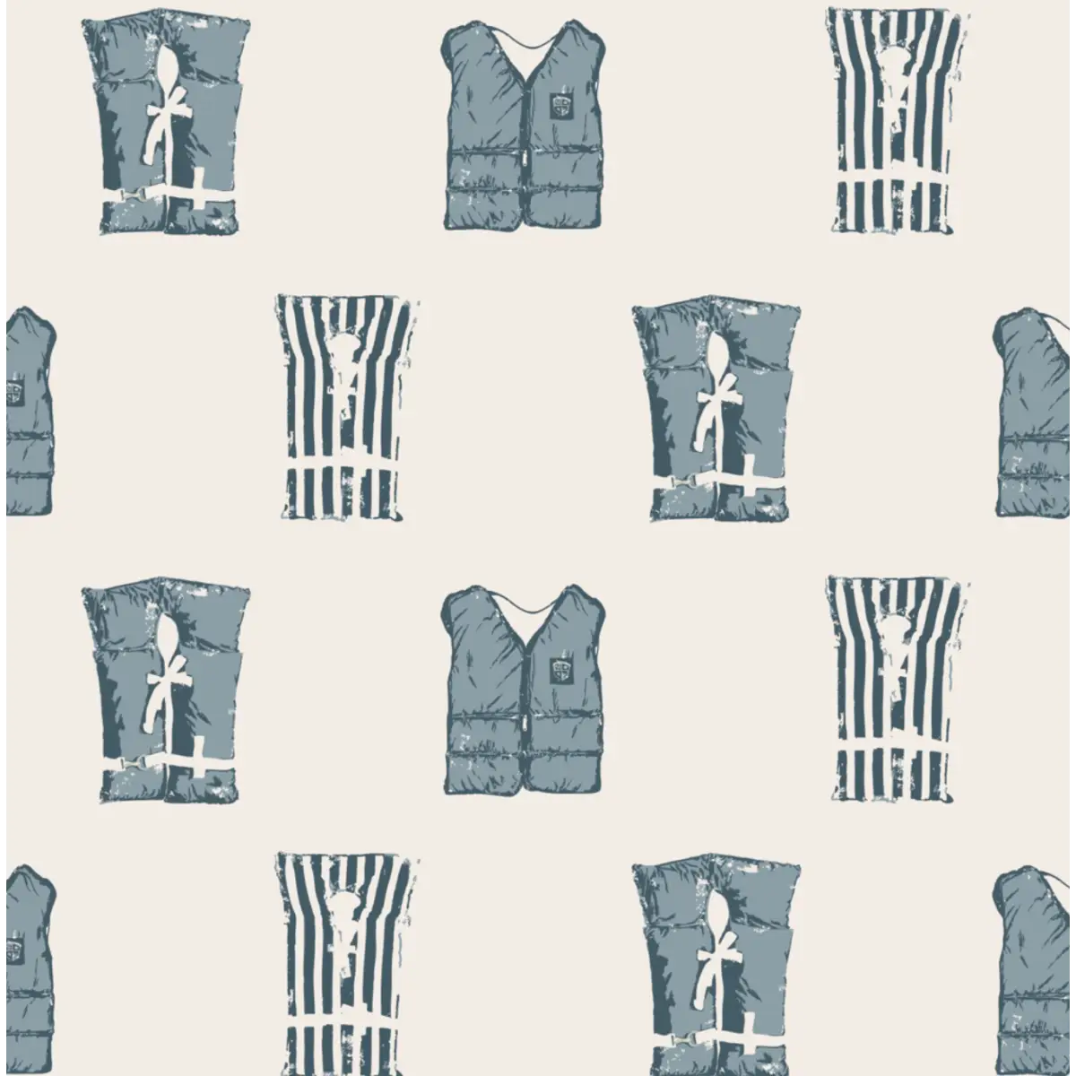 Ray Wallpaper - Boating Life Jackets - Coastal Decor - by Kim Hallquist Designs - Sample 1 foot by 1 foot / Blue