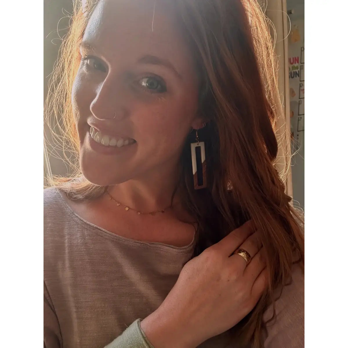 White Resin and Wood Rectangle Earrings - Rooted Home Goods