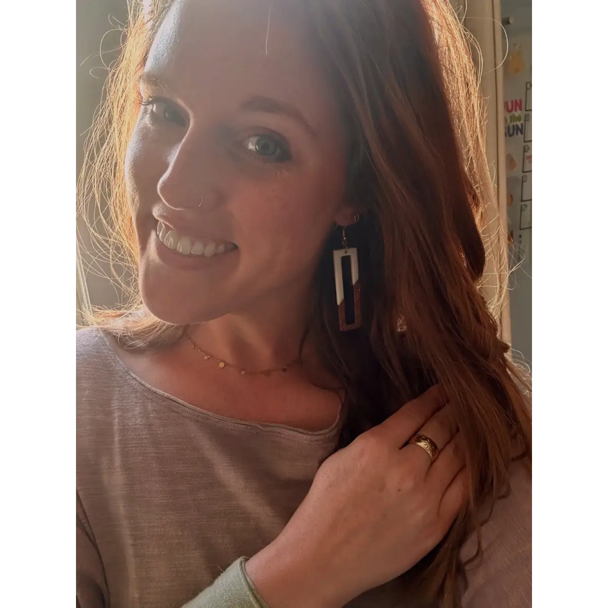 White Resin and Wood Rectangle Earrings - Rooted Home Goods