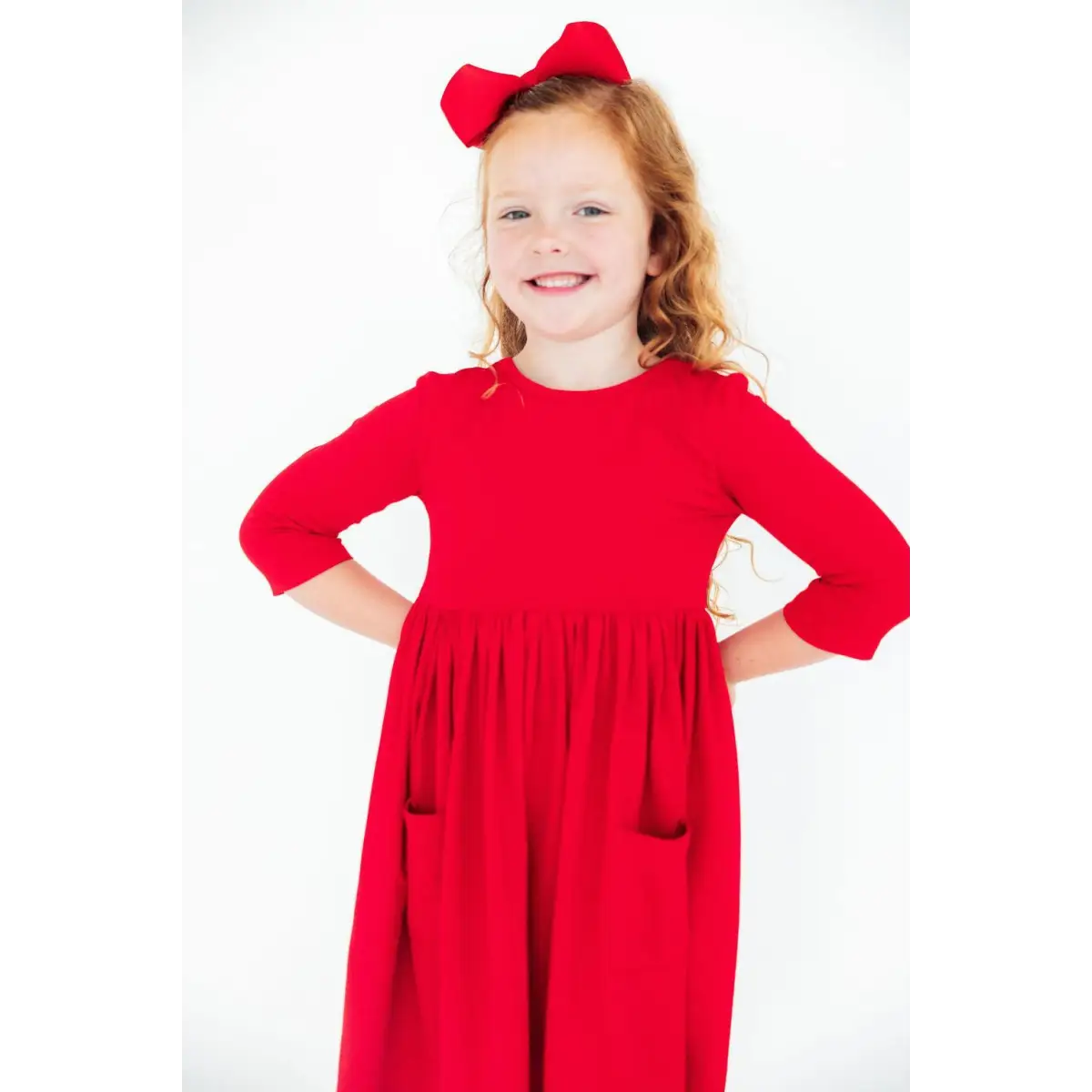 Red 3/4 Sleeve Pocket Twirl Dress - Mila & Rose ®