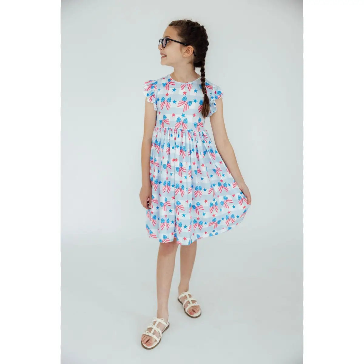 Red White & Bows Flutter Sleeve Twirl Dress - July 4th Patriotic - Mila & Rose ®