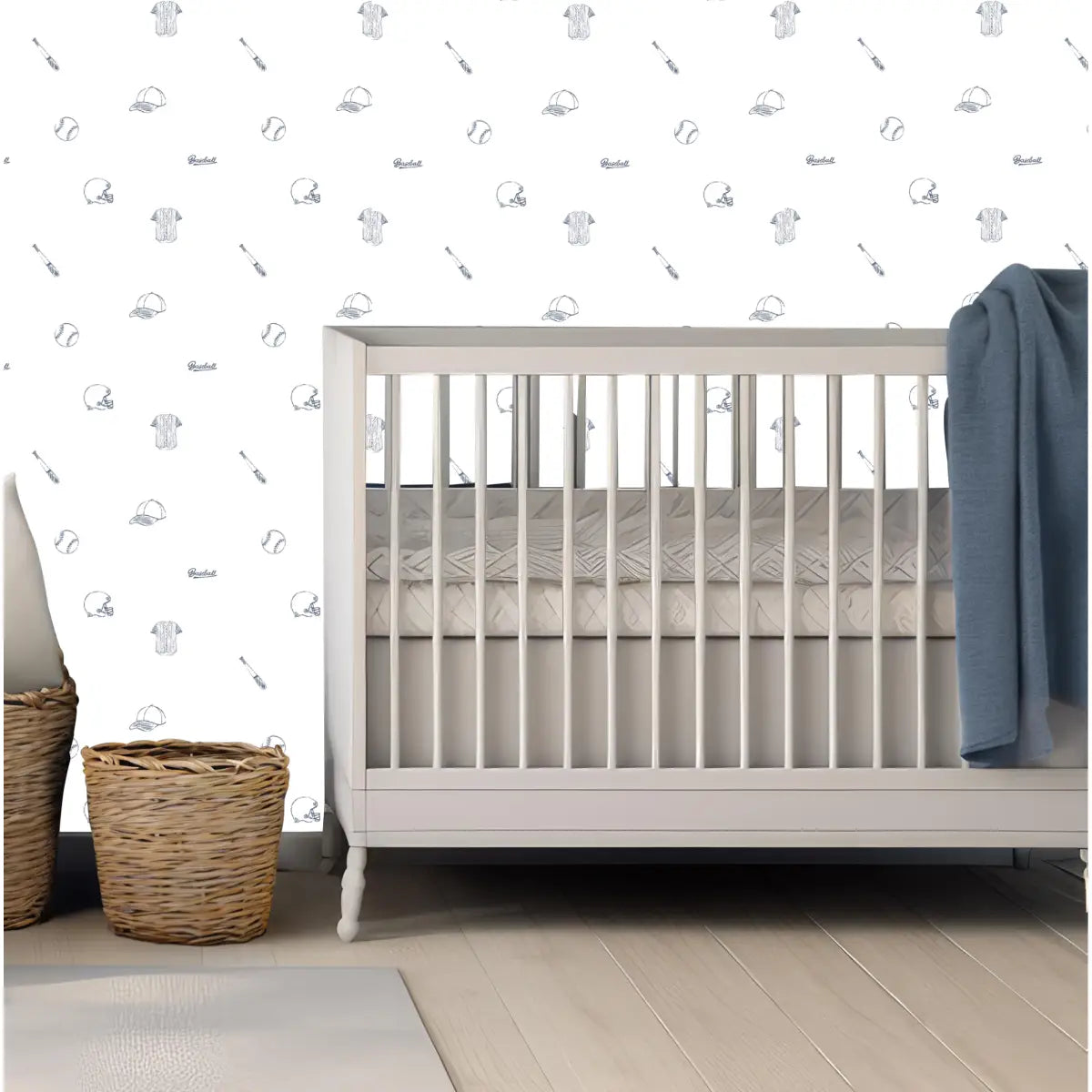 Redmond Wallpaper - Baseball Line Drawings - Loomwell Home Goods