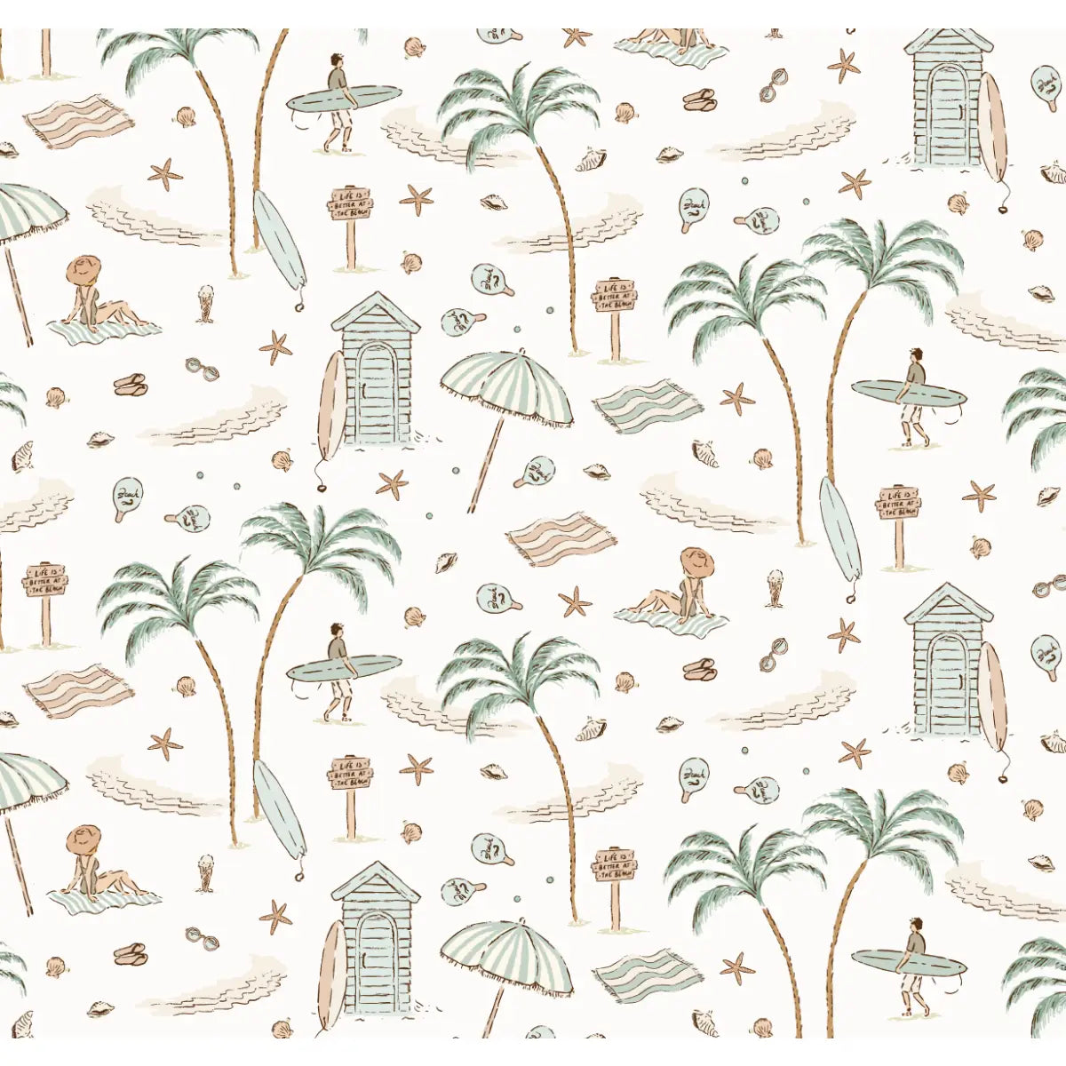 Reef Wallpaper - Beach Island Vacation - Line Drawings by Eva Catherina - Sample 1 foot by 1 foot / Blue - Loomwell