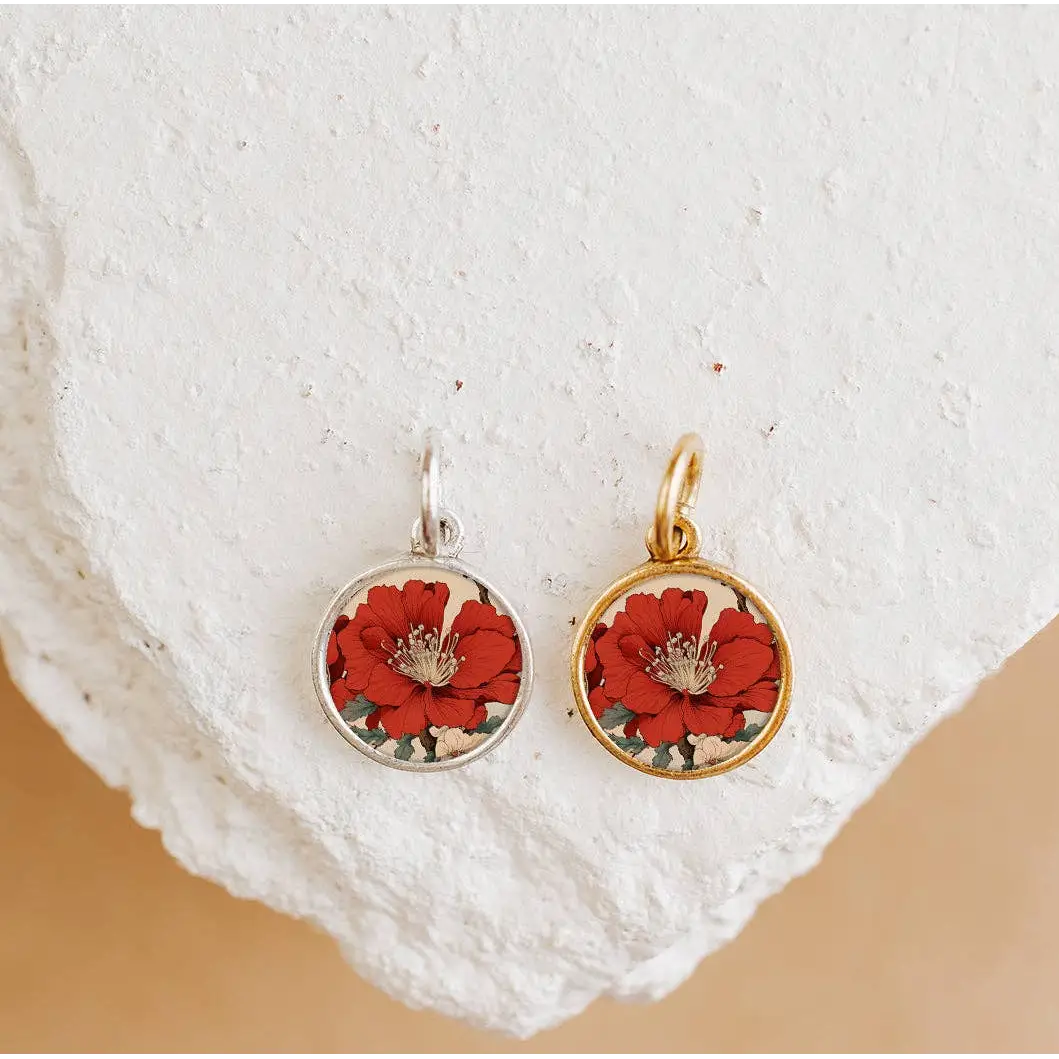 Remembrance Poppy Charm Pendant Necklace Gold or Silver - Antique Silver / Pendant Only - Bel Kai