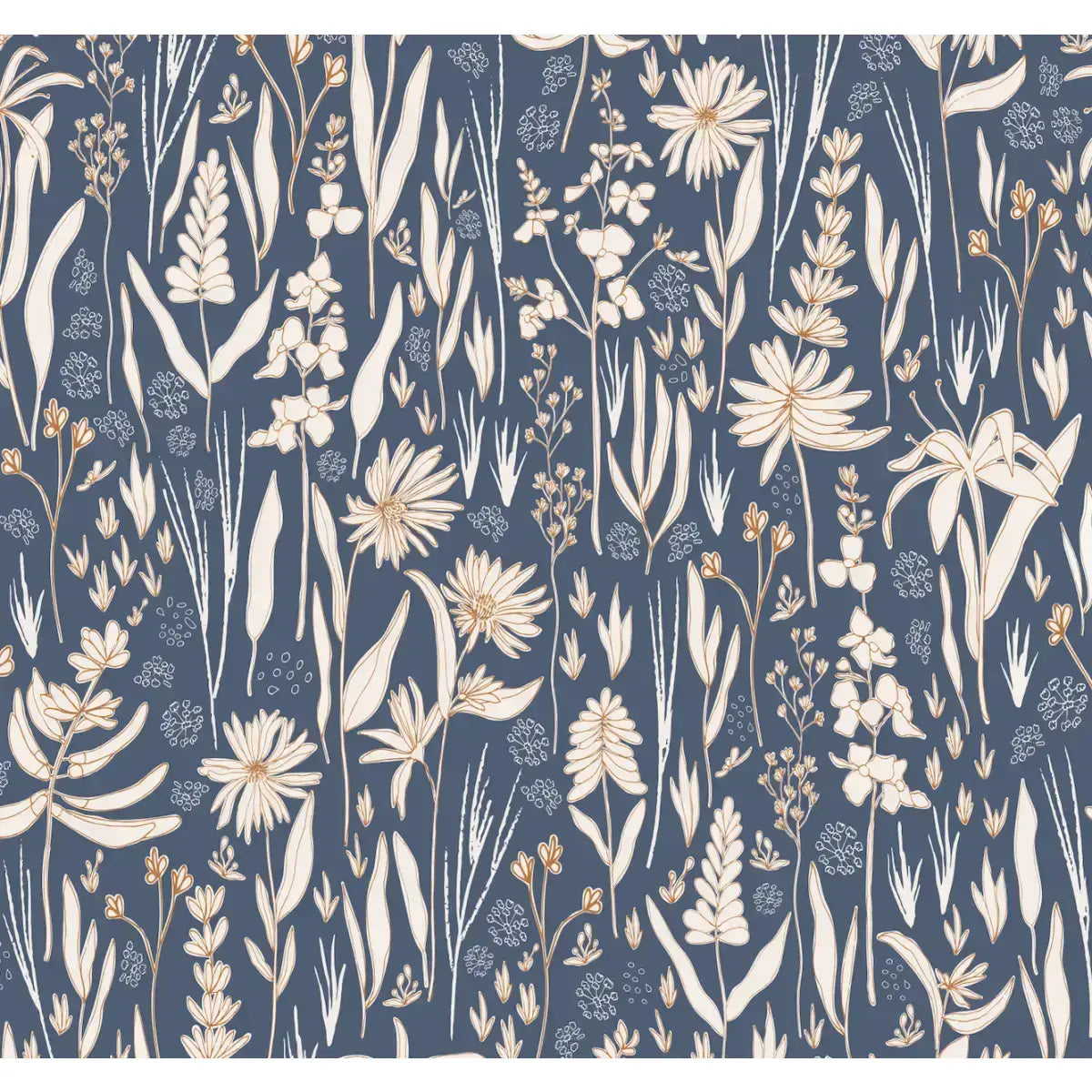 Rey Wallpaper - Pastel Wildflowers - by Antonela Fulir - Sample 1 foot by 1 foot / Dark Blue - Loomwell Home Goods