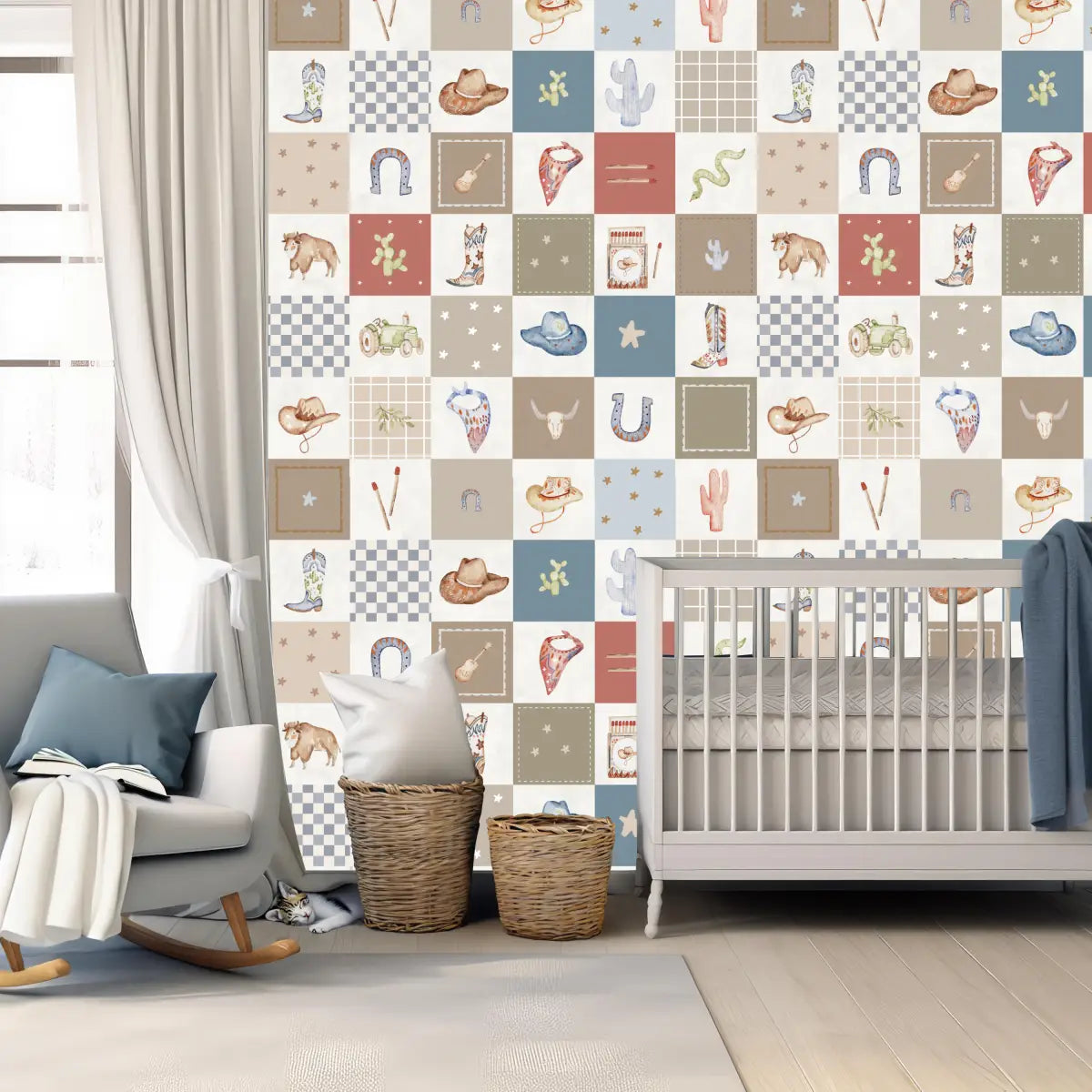 Rip Wallpaper - Cowboy Checkerboard for Kids - by Lumelo And Ginger - Loomwell Home Goods