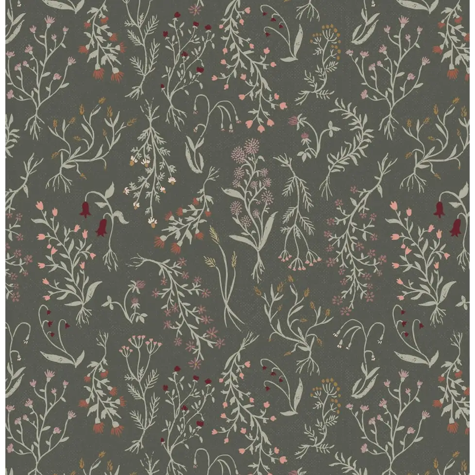 Roscoe Wallpaper - Wildflower Specimens - by Brittany Polatis Design - Sample 1 foot by 1 foot / Olive - Loomwell Home