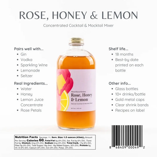 Rose Honey Lemon Cocktail Mocktail Mixer - Wood Stove Kitchen