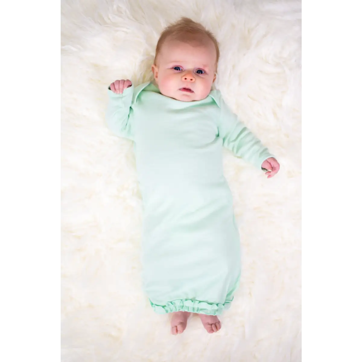 Ruffle Long Sleeve Baby Gown - 0-3 Month / Mint - ARB Blanks