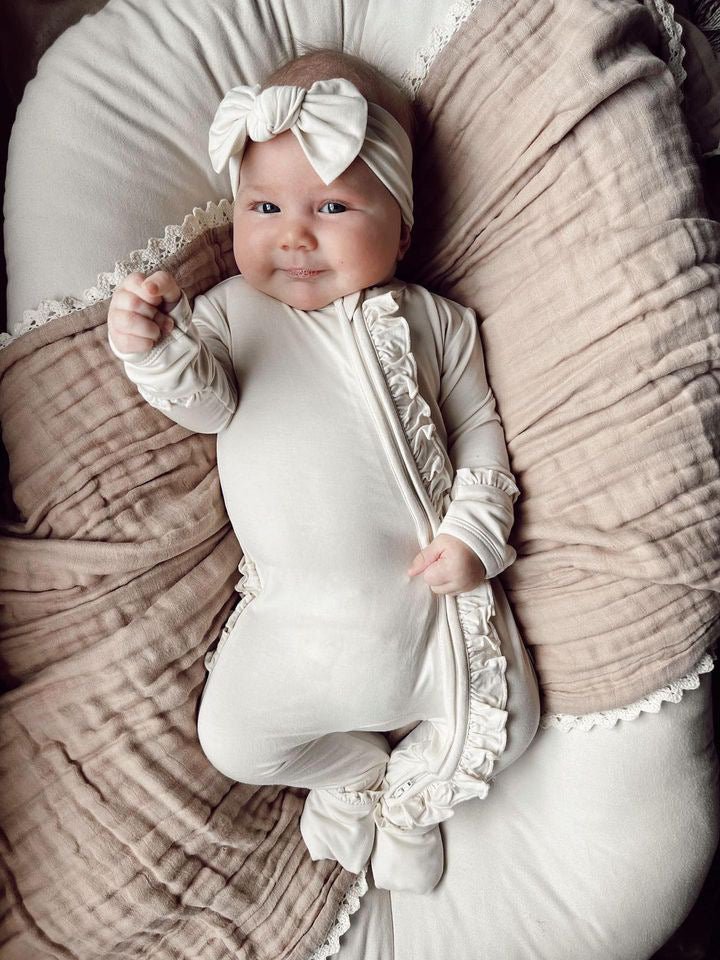 Ruffle Zipper One Piece - Cream - Harp Angel Boutique