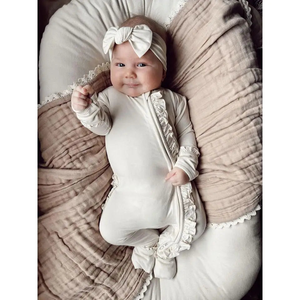 Ruffle Zipper One Piece - Cream - Harp Angel Boutique