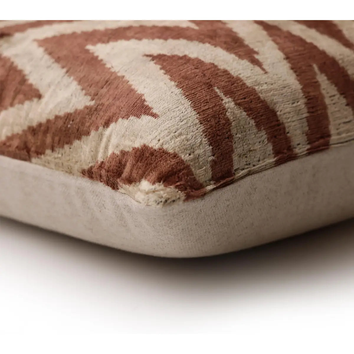 Rust & Cream Chevron Ikat Silk Velvet Pillow - 20’’ x 20’’ - Canvello
