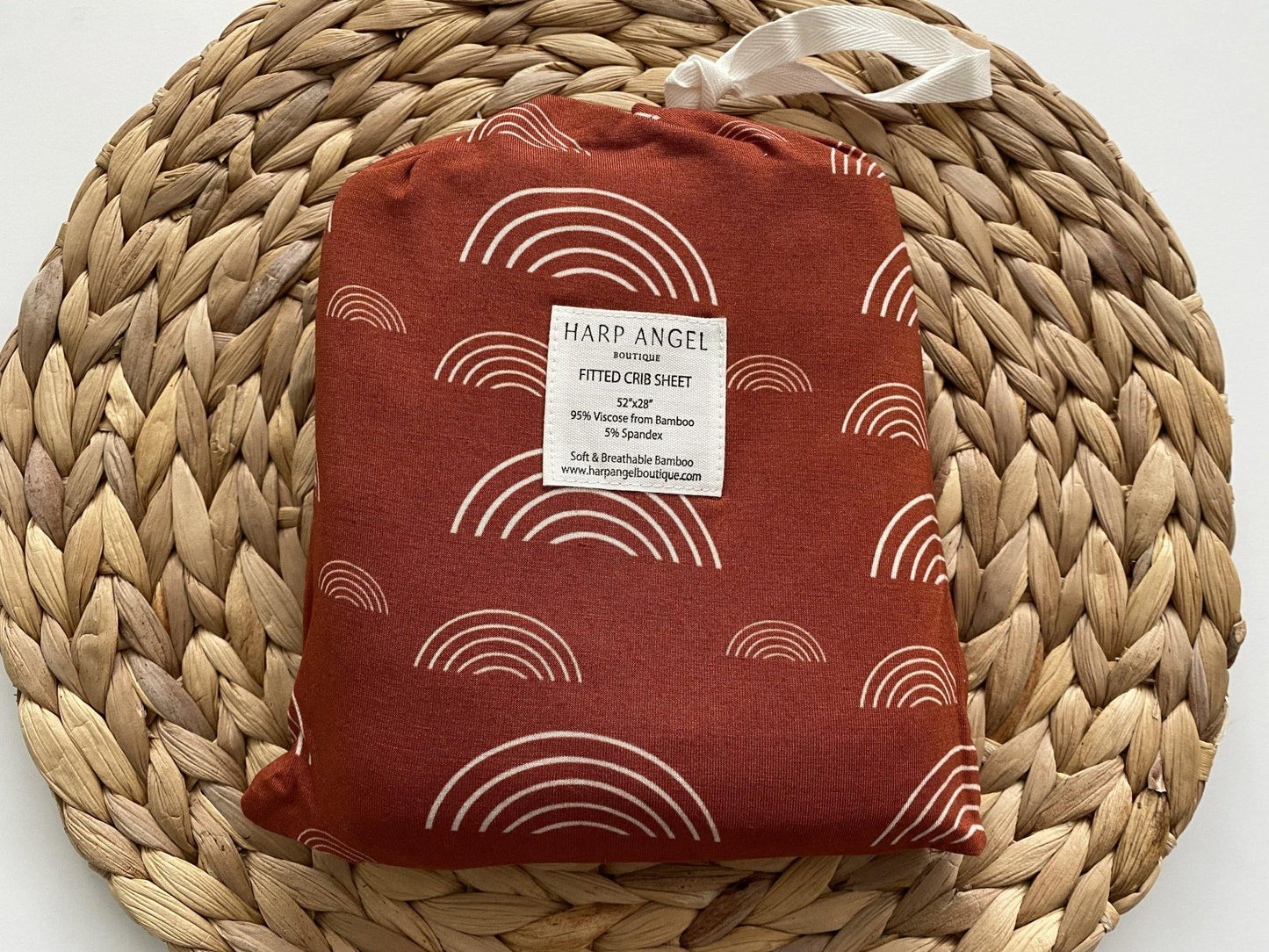 Bamboo Fitted Crib Sheet - Rust Rainbow - Harp Angel Boutique