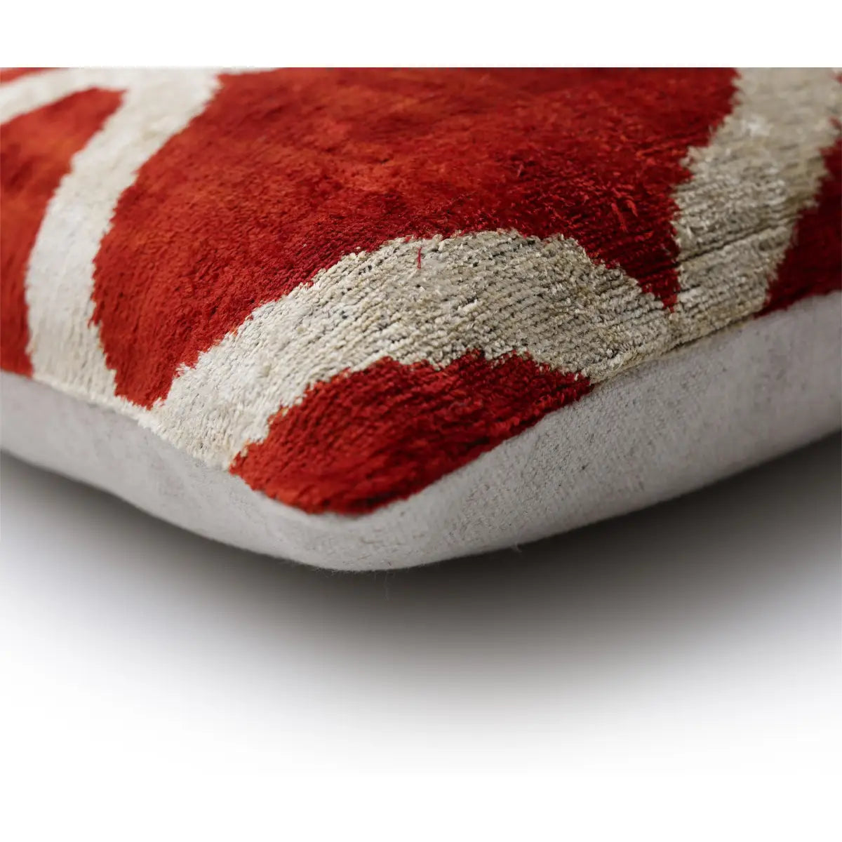 Rust Red & Cream Silk Velvet Pillow - 20’’ x 20’’ - Canvello