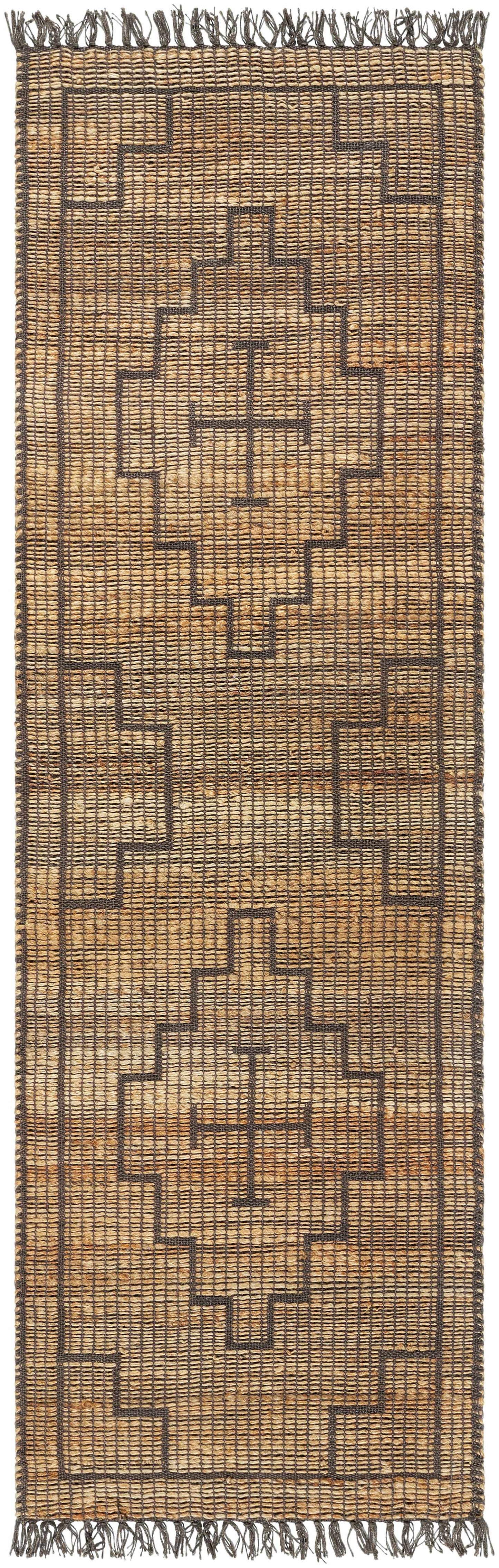 Brown Geometric Cross Jute Rug - 2’6’’ x 8’ Runner - Boutique Rugs