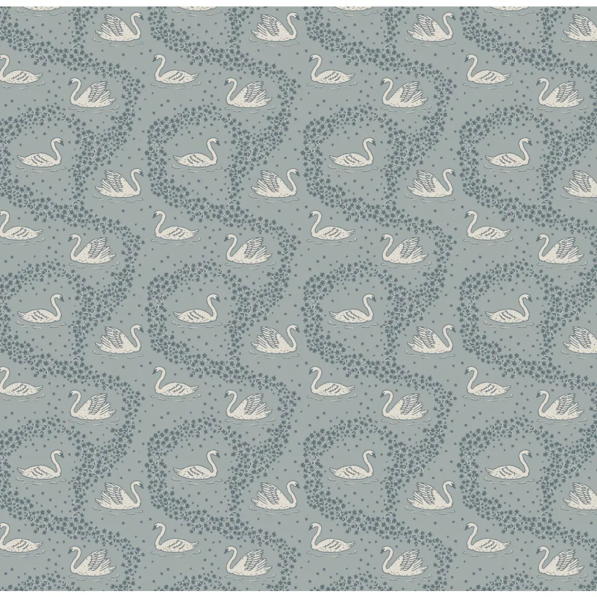 Sav Wallpaper - Tiny Swans - by Samantha Dara - Sample 1 foot by 1 foot / Blue - Loomwell Home Goods