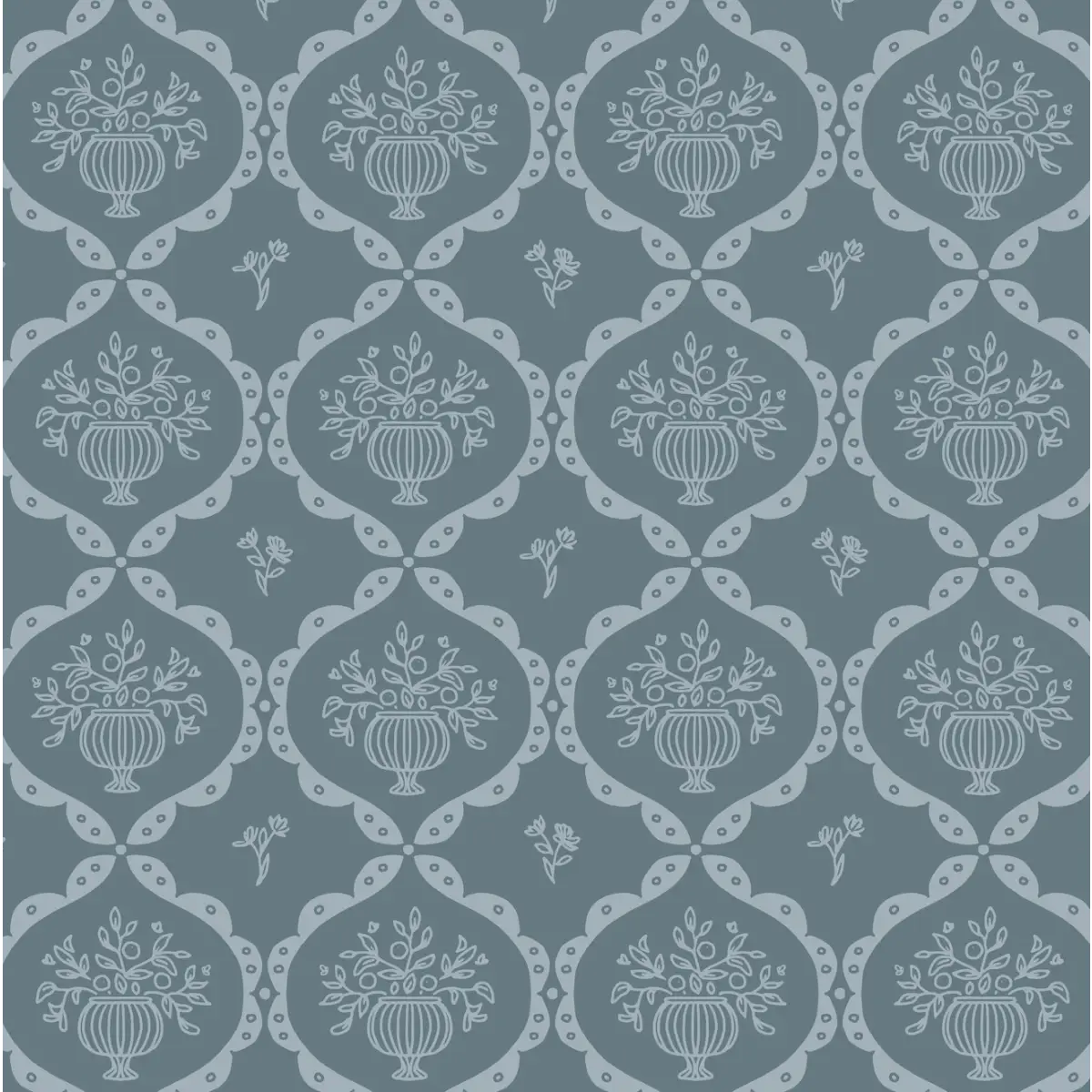 Sawyer Wallpaper - Framed Flower Bouquets - by Mackenzie Nelson - Sample 1 foot by 1 foot / Denim - Loomwell Home Goods