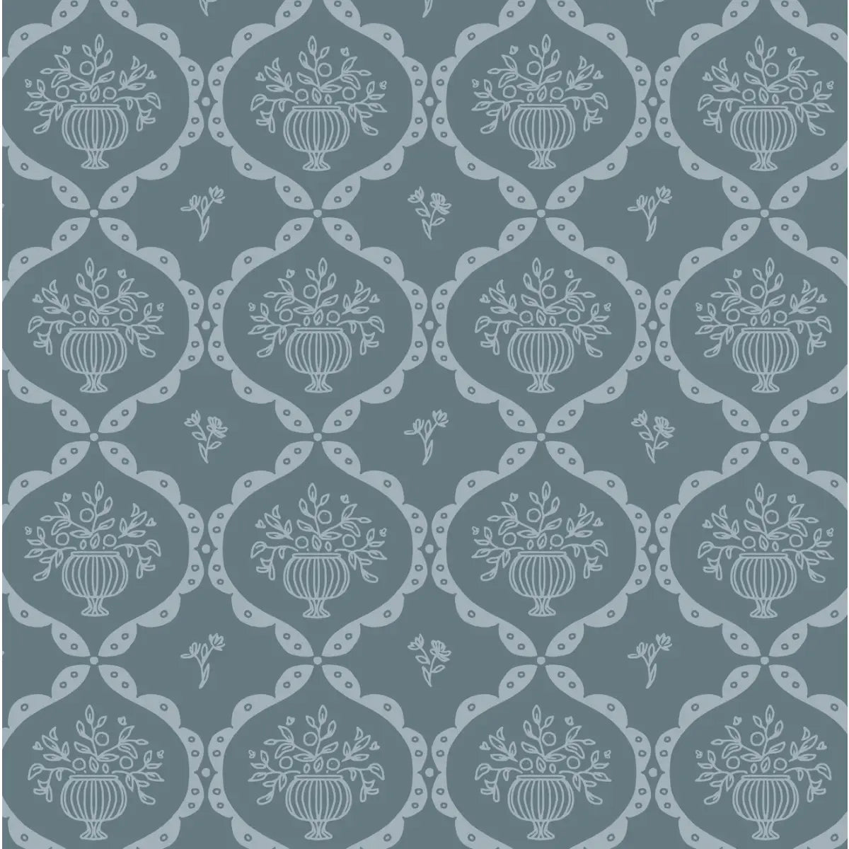 Sawyer Wallpaper - Framed Flower Bouquets - by Mackenzie Nelson - Sample 1 foot by 1 foot / Denim - Loomwell Home Goods