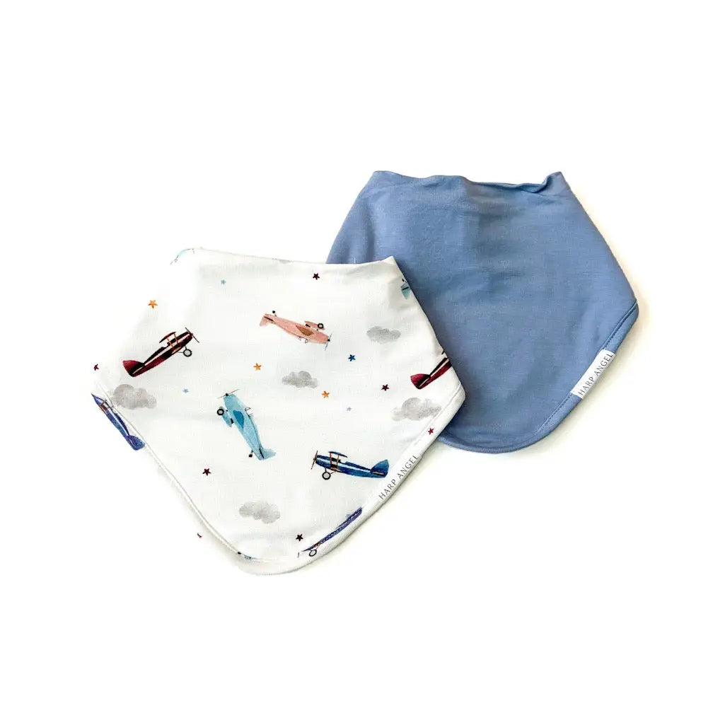 Scarf Baby Bib Set - Vintage Airplane / Dusty Blue - Harp Angel Boutique