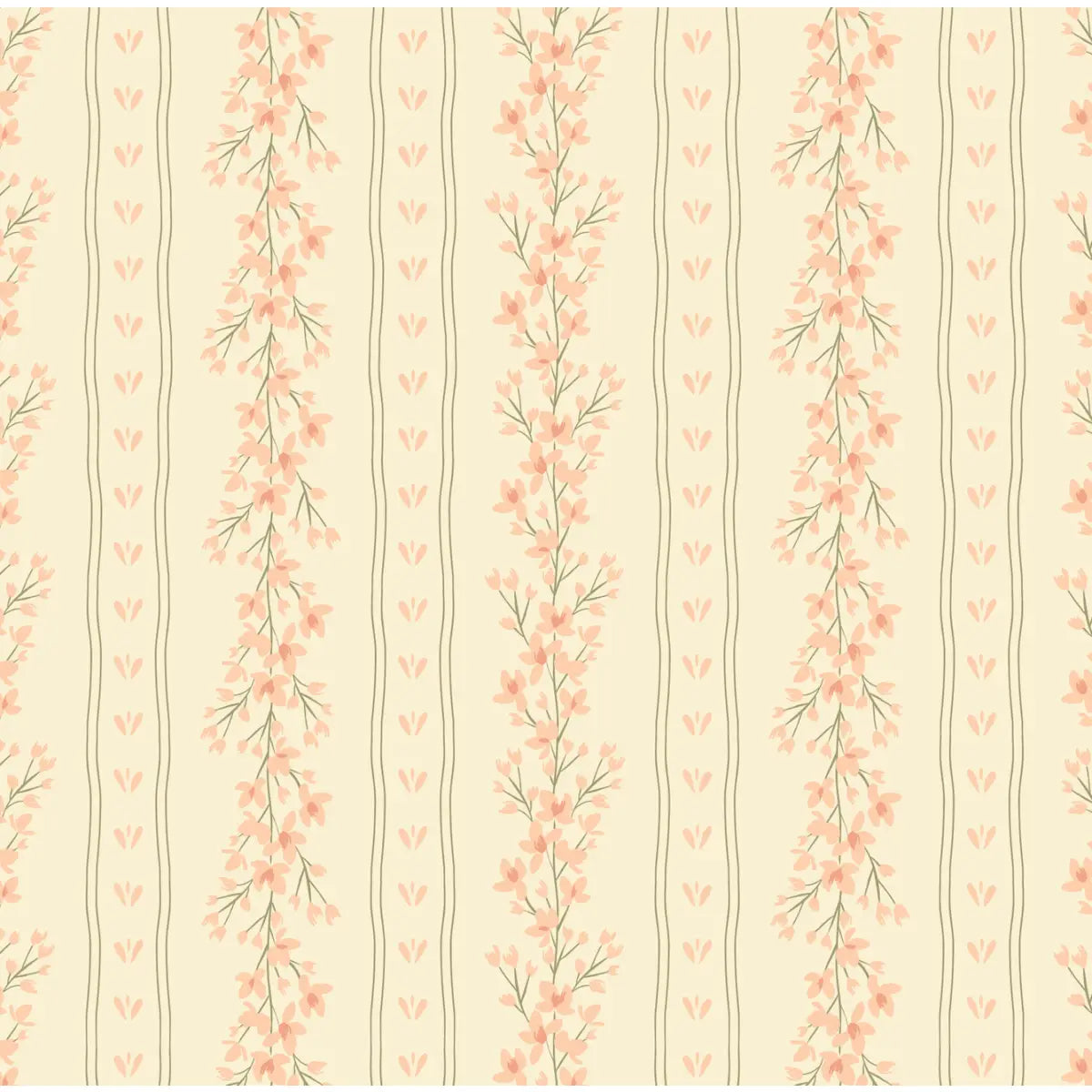 Scottie Wallpaper - Natural Floral Stripe - by Hearten Design - Sample 1 foot by 1 foot / Peach - Loomwell Home Goods