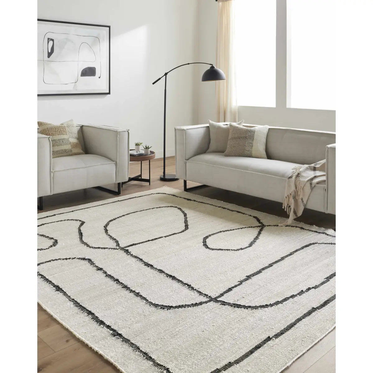 Modern Cream Black Jute Area Rug - Boutique Rugs