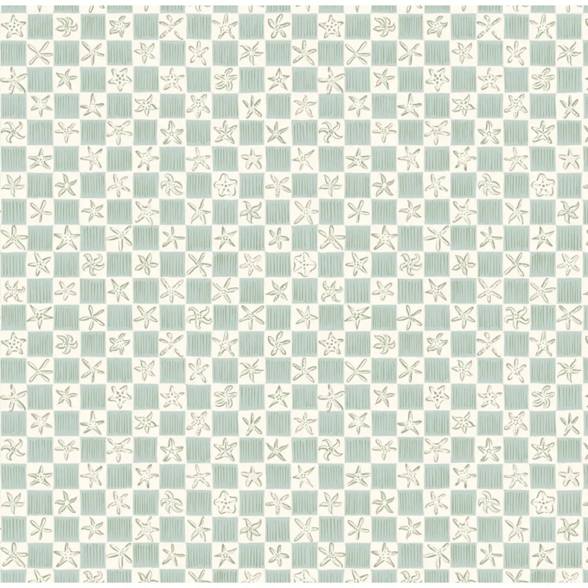 Shellie Wallpaper - Starfish Checkerboard - Coastal Decor - by Niranjana Mani Design - Sample 1 foot by 1 foot / Mint