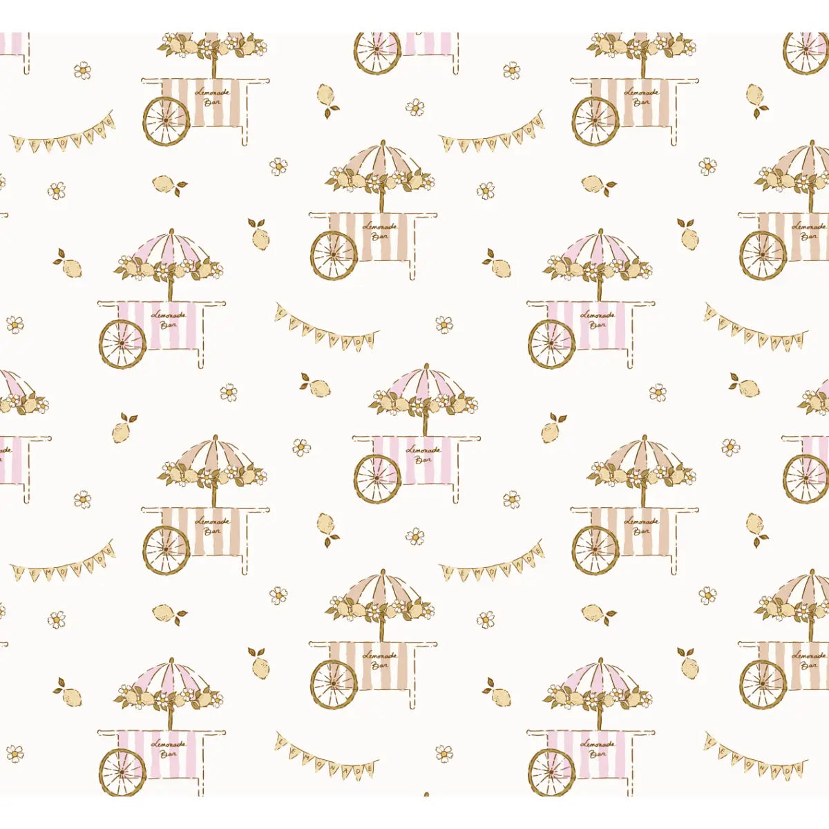 Sip Lemons Cart Wallpaper - Lemonade Stand - by Eva Catherina - Sample 1 foot by 1 foot / Pink - Loomwell Home Goods
