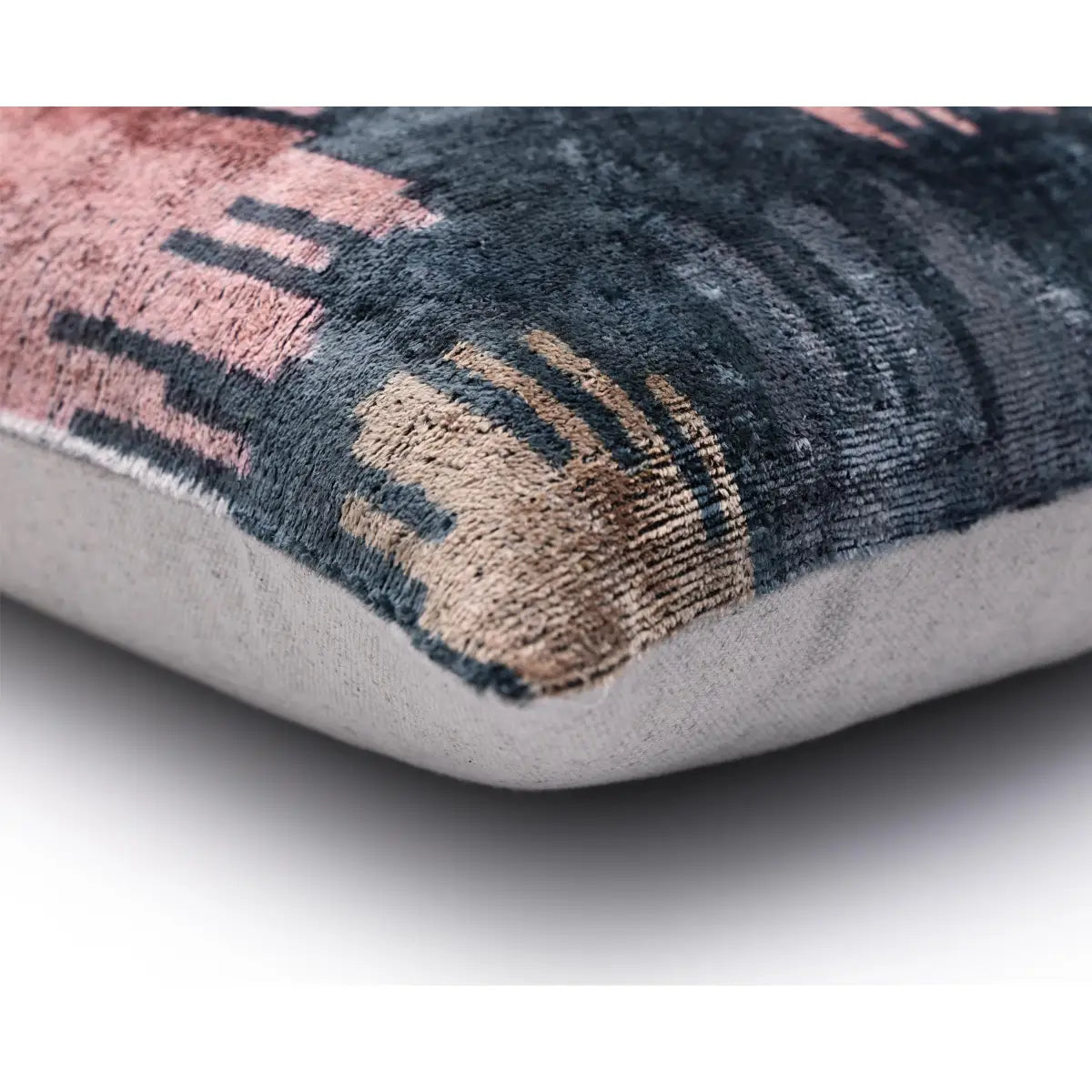 Slate Blue & Dusty Rose Ikat Velvet Pillow 20x20 in - Designer Throw Cushion - Canvello