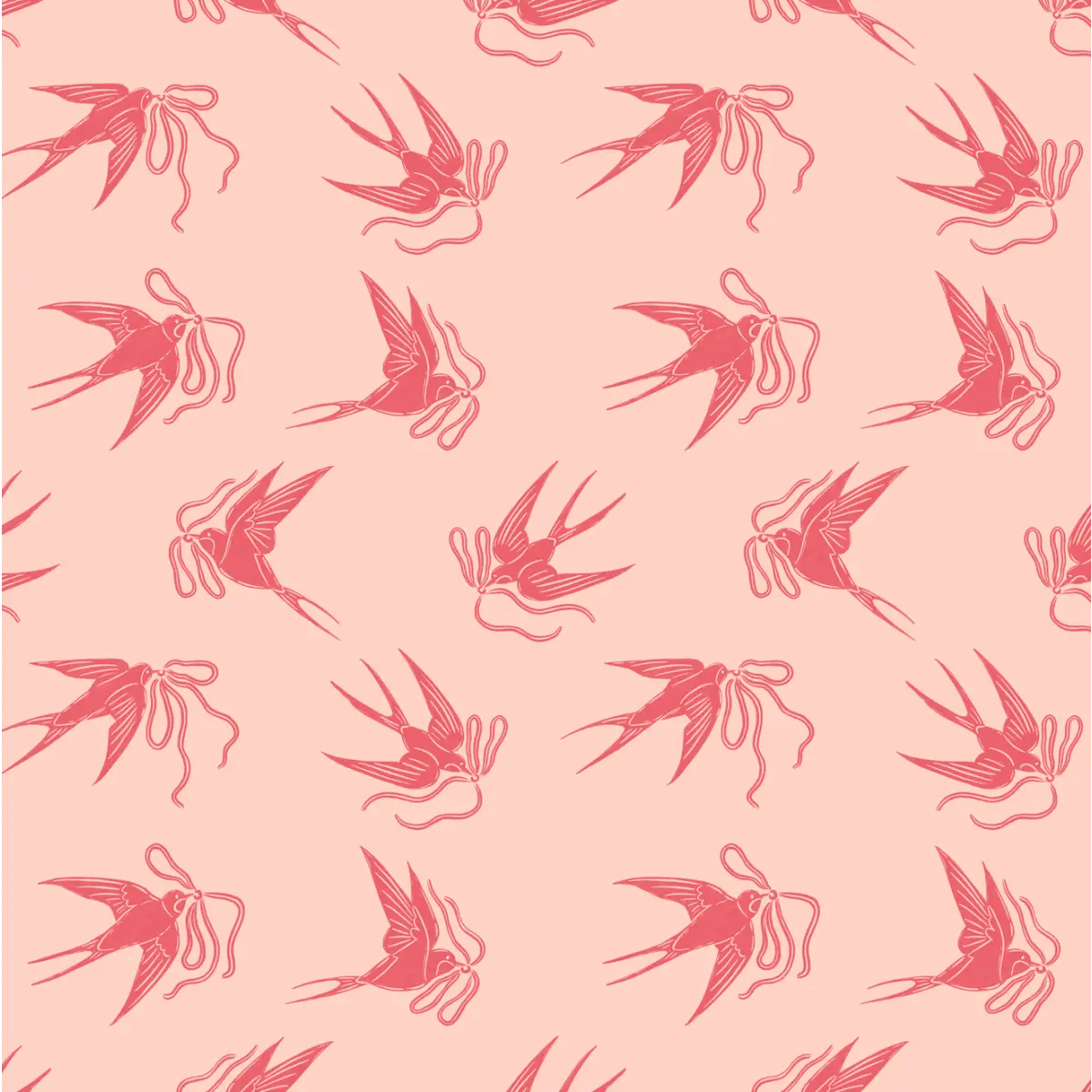Sloane Wallpaper - Birds and Bows - by The Beau Studio - Sample 1 foot by 1 foot / Dark Pink - Loomwell Home Goods