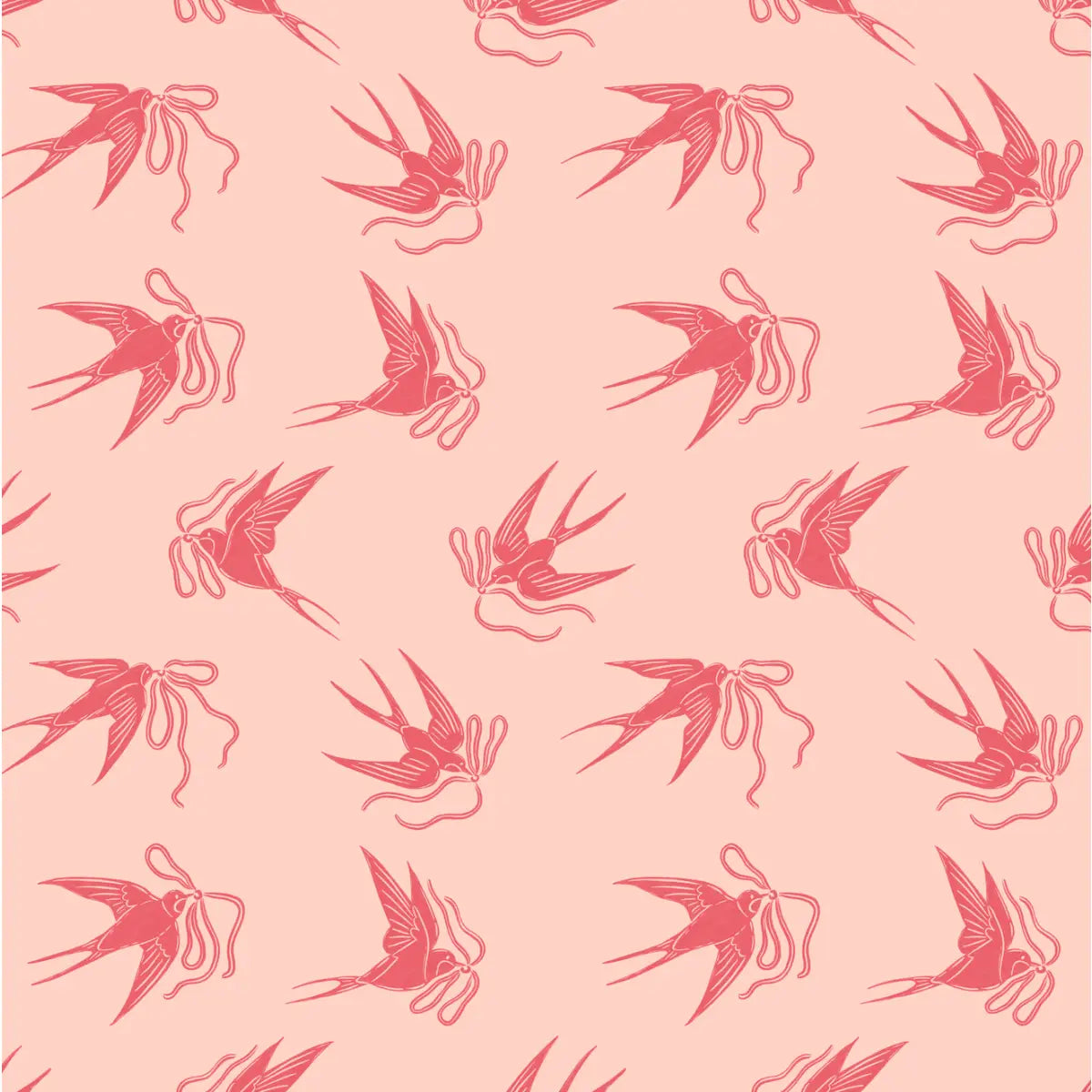 Sloane Wallpaper - Birds and Bows - by The Beau Studio - Sample 1 foot by 1 foot / Dark Pink - Loomwell Home Goods