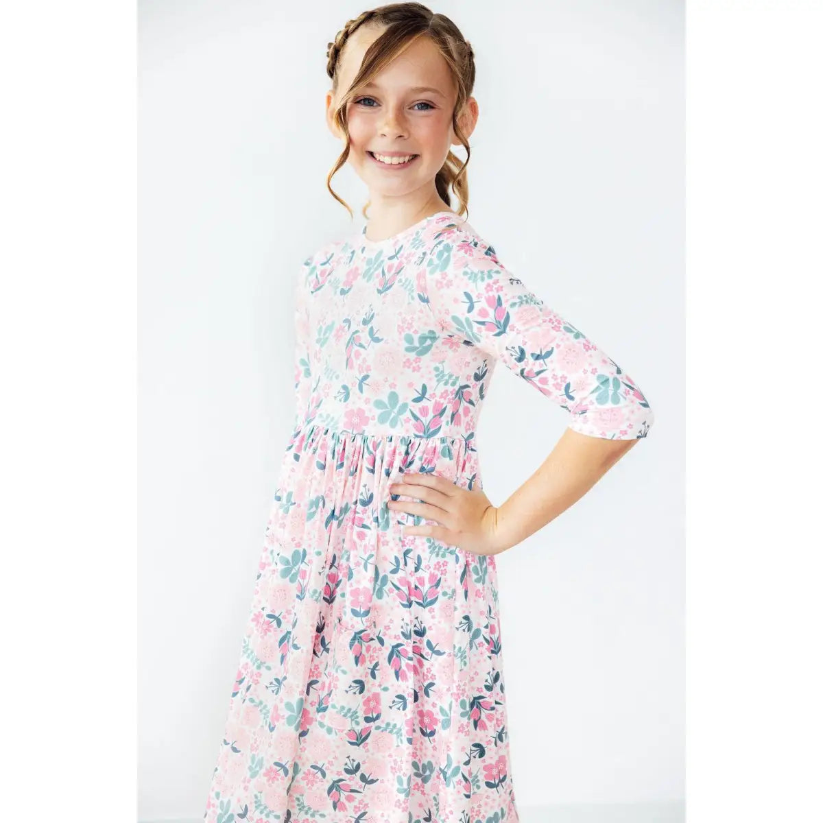 Softly Blooming 3/4 Sleeve Pocket Twirl Dress - Mila & Rose ®