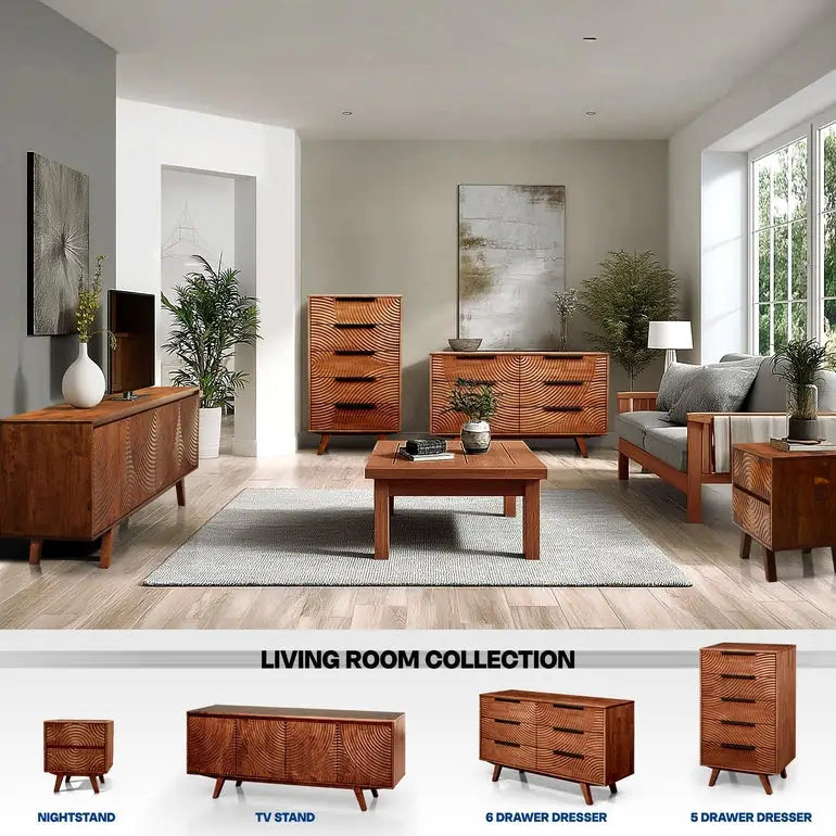 Solid Wood Dresser with 5 Drawers - Acacia Harmony - Bedroom Storage - Megsu