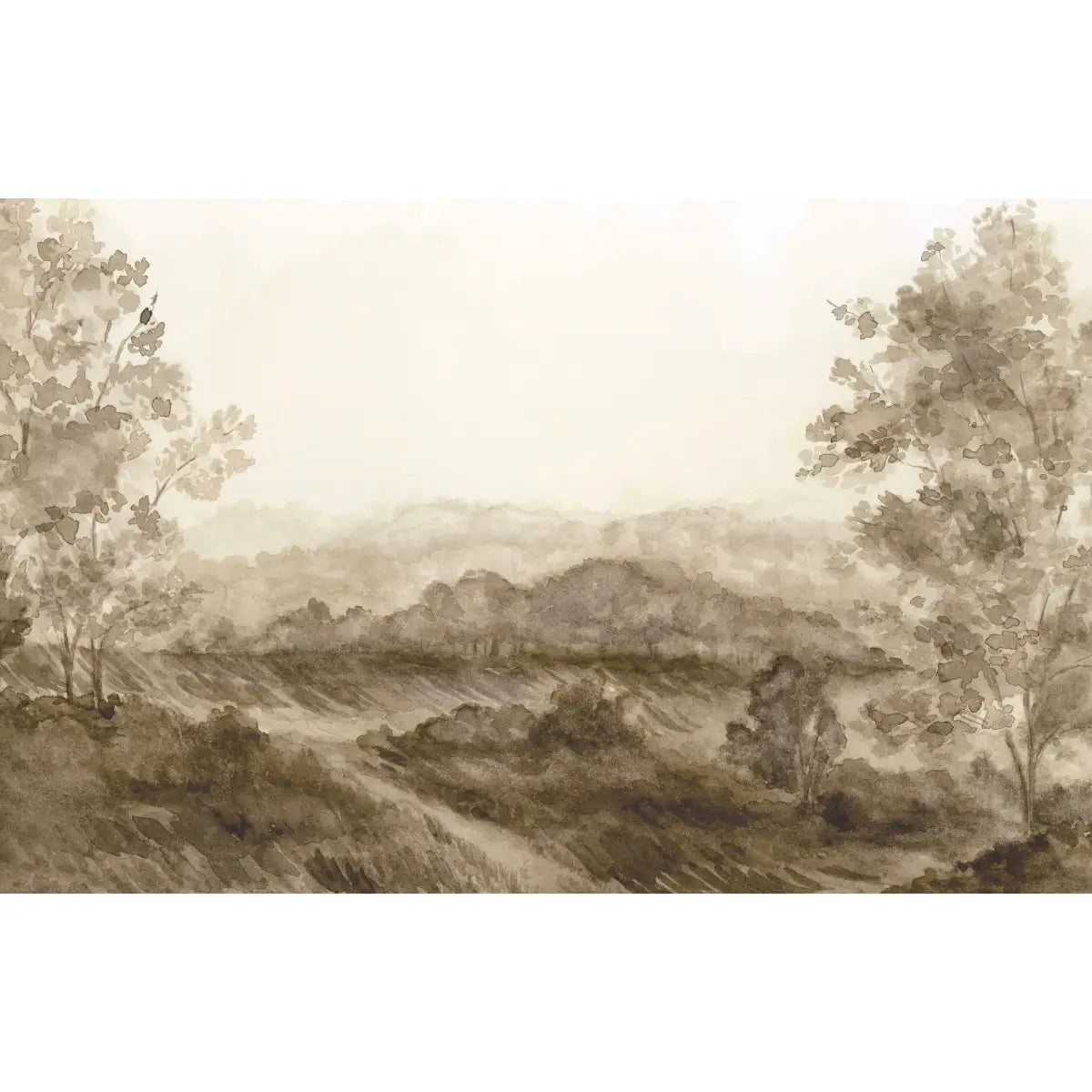 Somerset Fields Wallpaper - Gray Watercolor Trees - by Safari Natalia x Taddy Mikelaites - Sample 1 foot by 1 foot