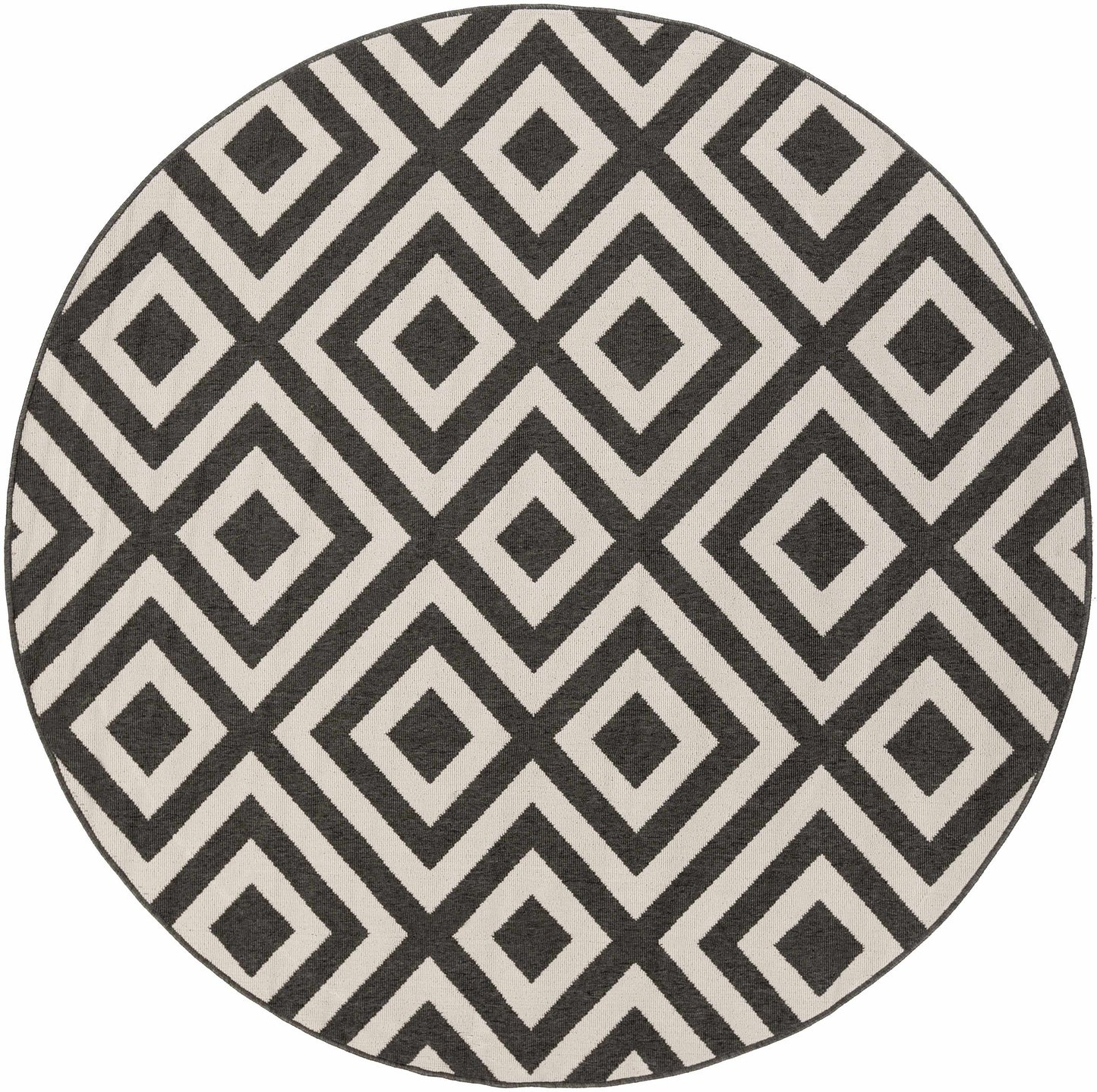 Black Beige Geometric Outdoor Rug