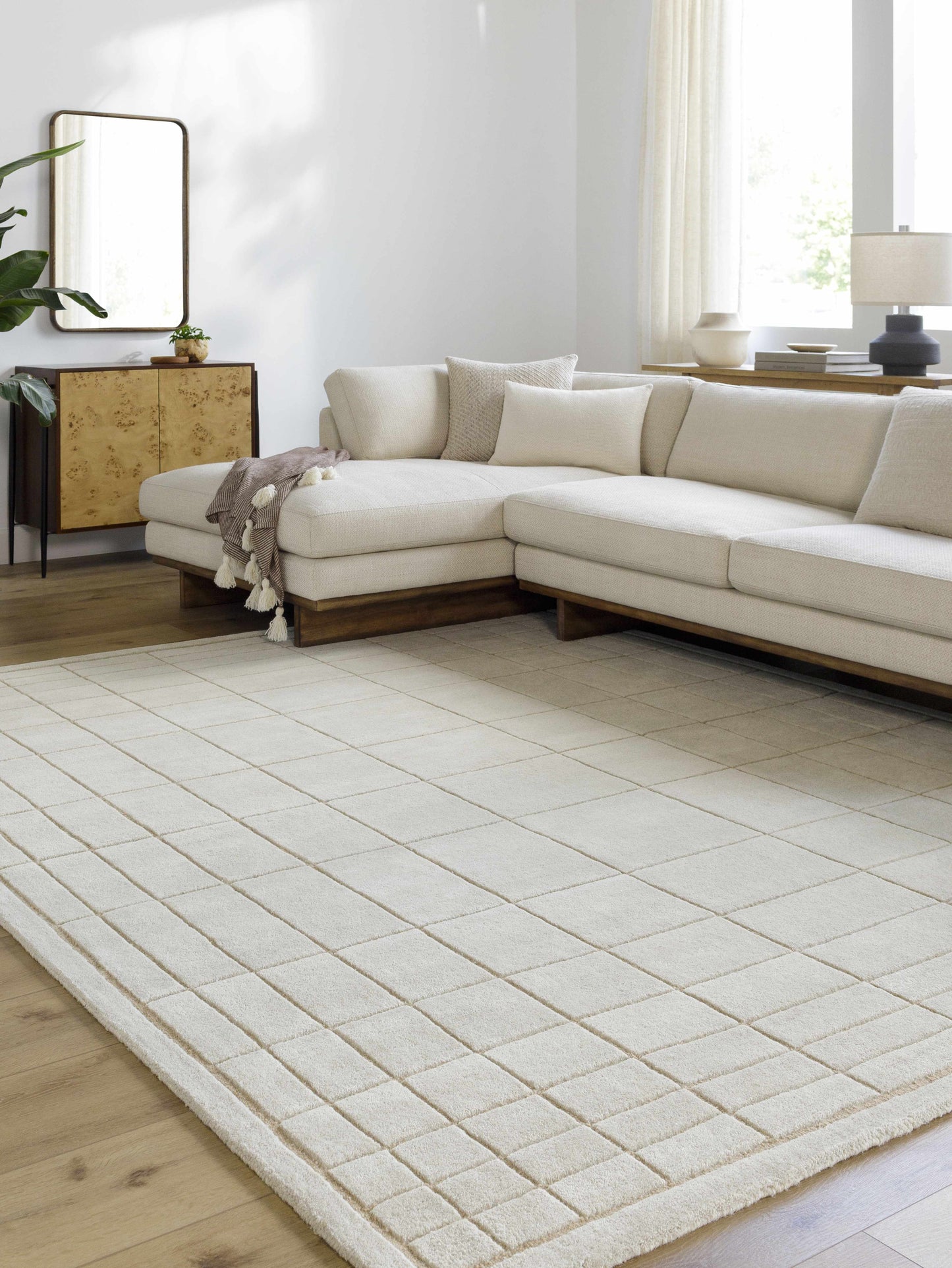 Modern Check Neutral Wool Area Rug - Boutique Rugs